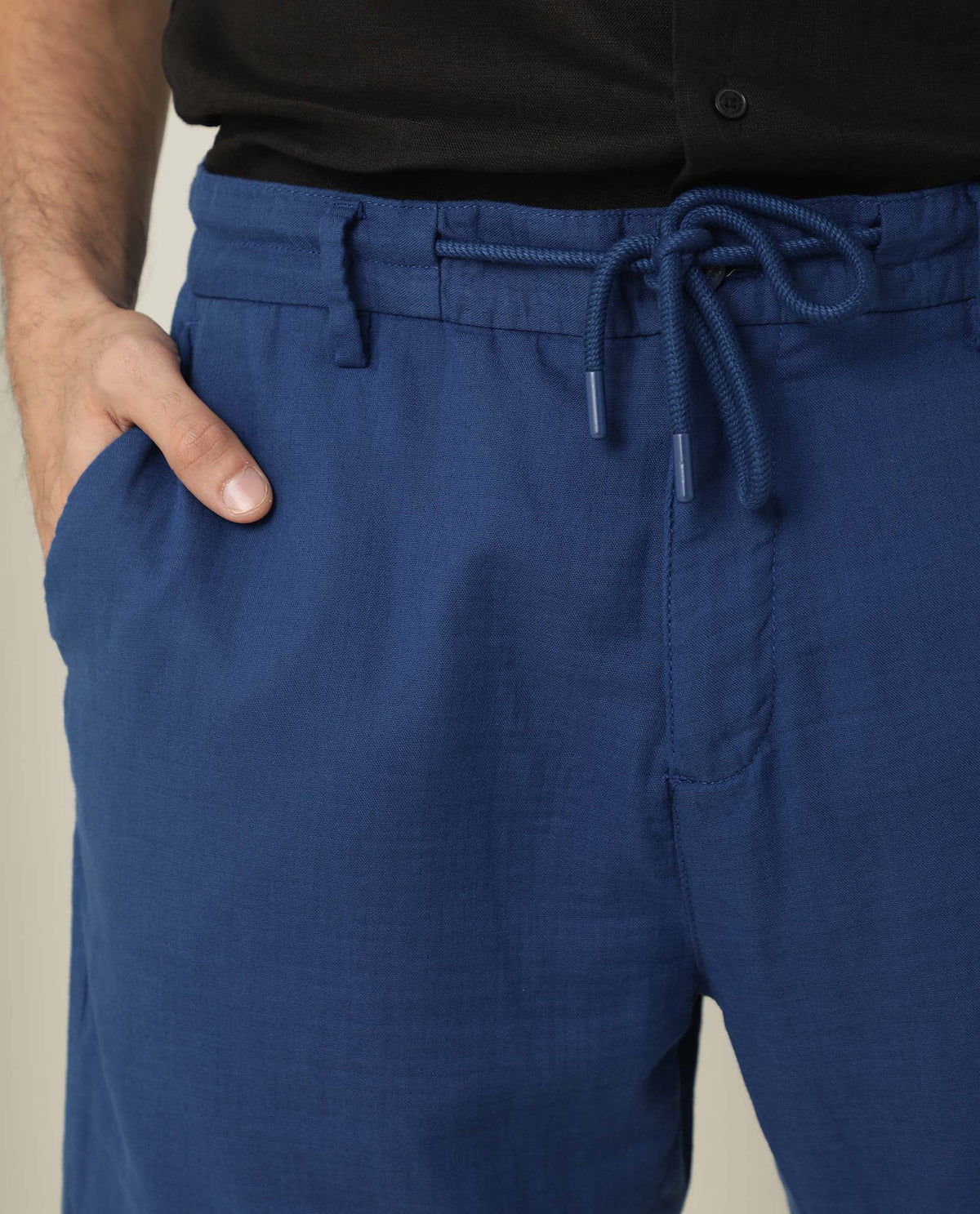 Rare Rabbit Mens Pinto Flouroscent Blue Cotton Fabric Drawstring Mid Rise Regular Fit Solid Shorts