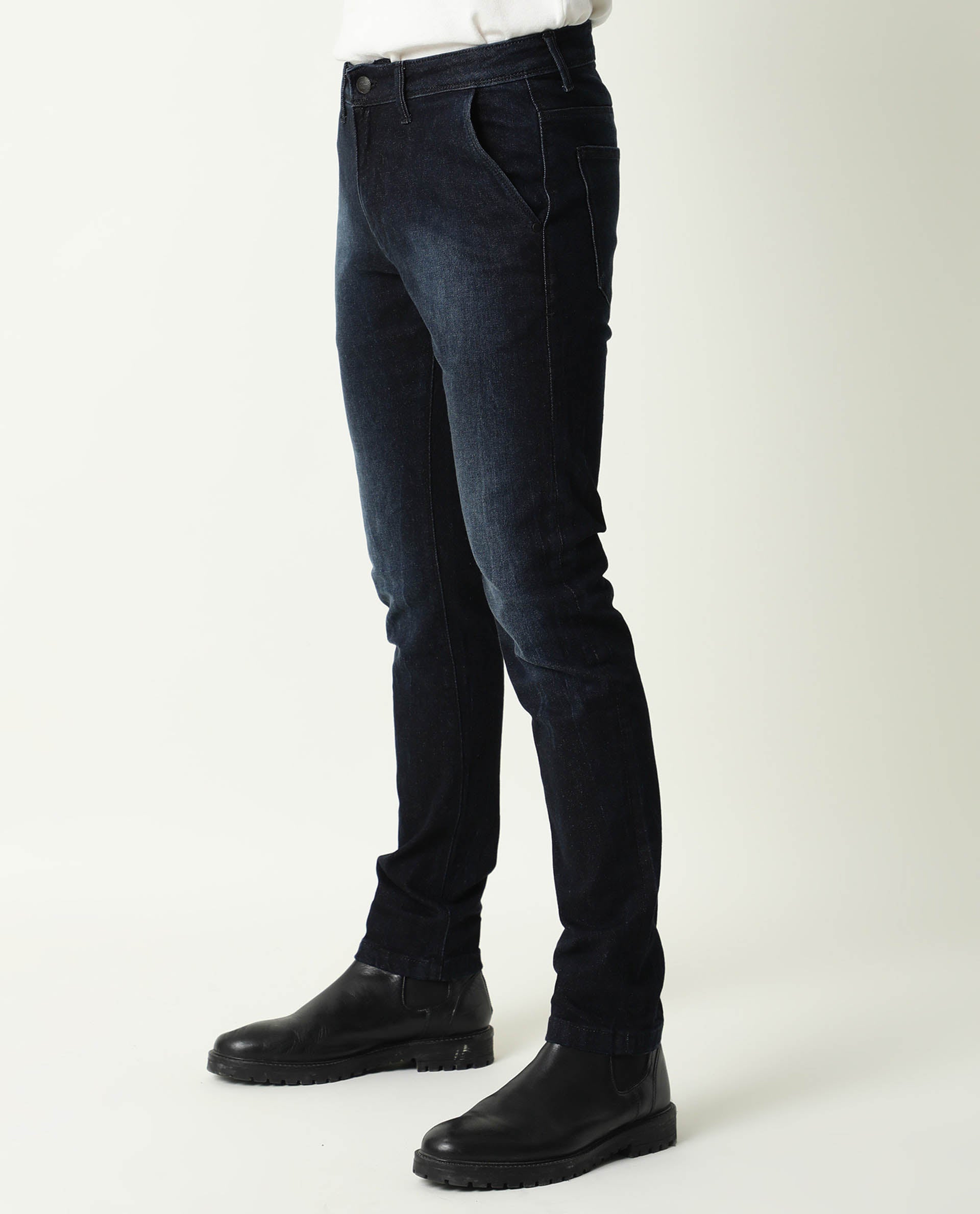 Rare Rabbit Men's Cumbris Dark Black Dark Wash Mid-Rise Slim Fit Jeans