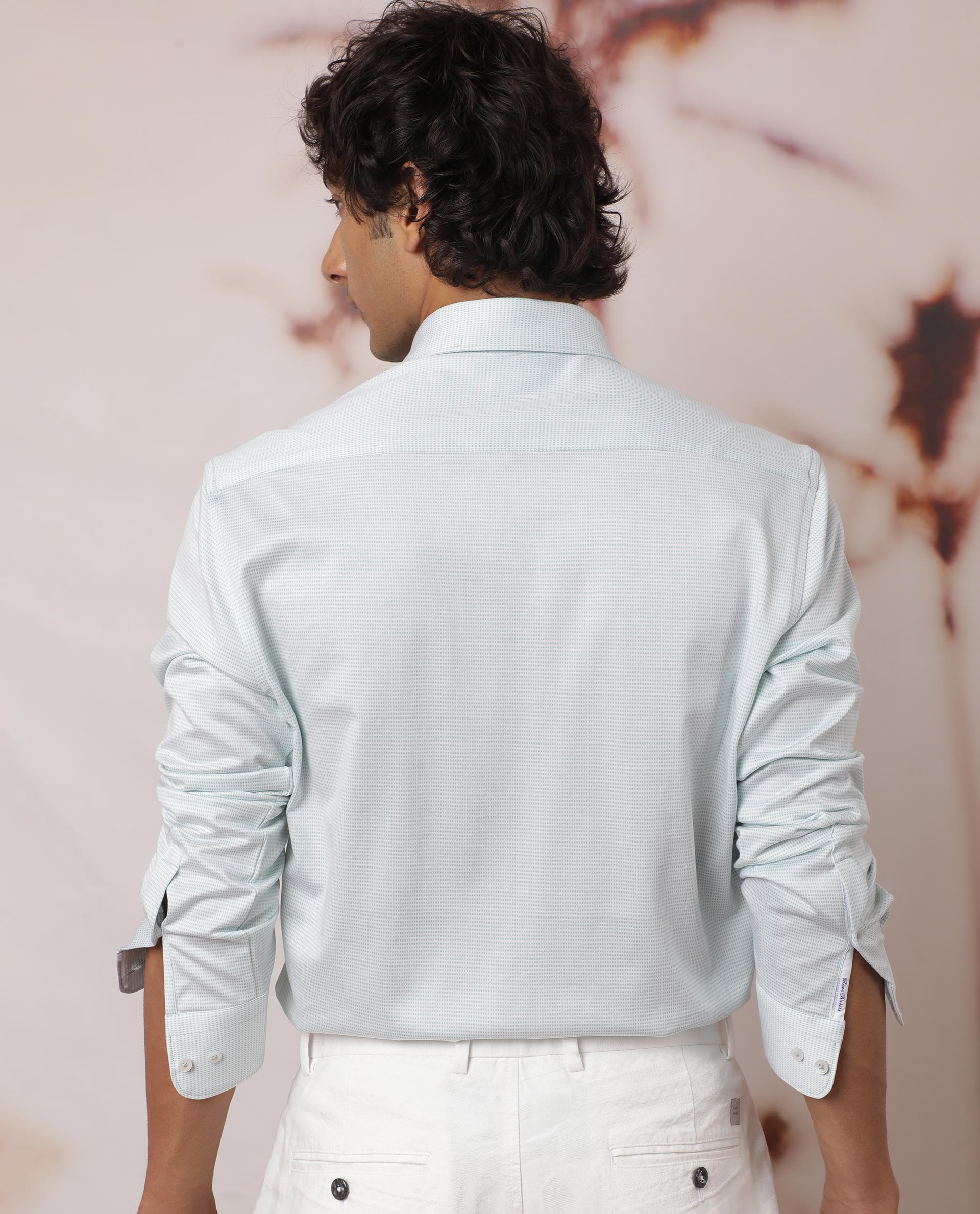 Rare Rabbit Men's Fay Pastel Green Cotton Fabric Full Sleeves Micro Checks Shirt