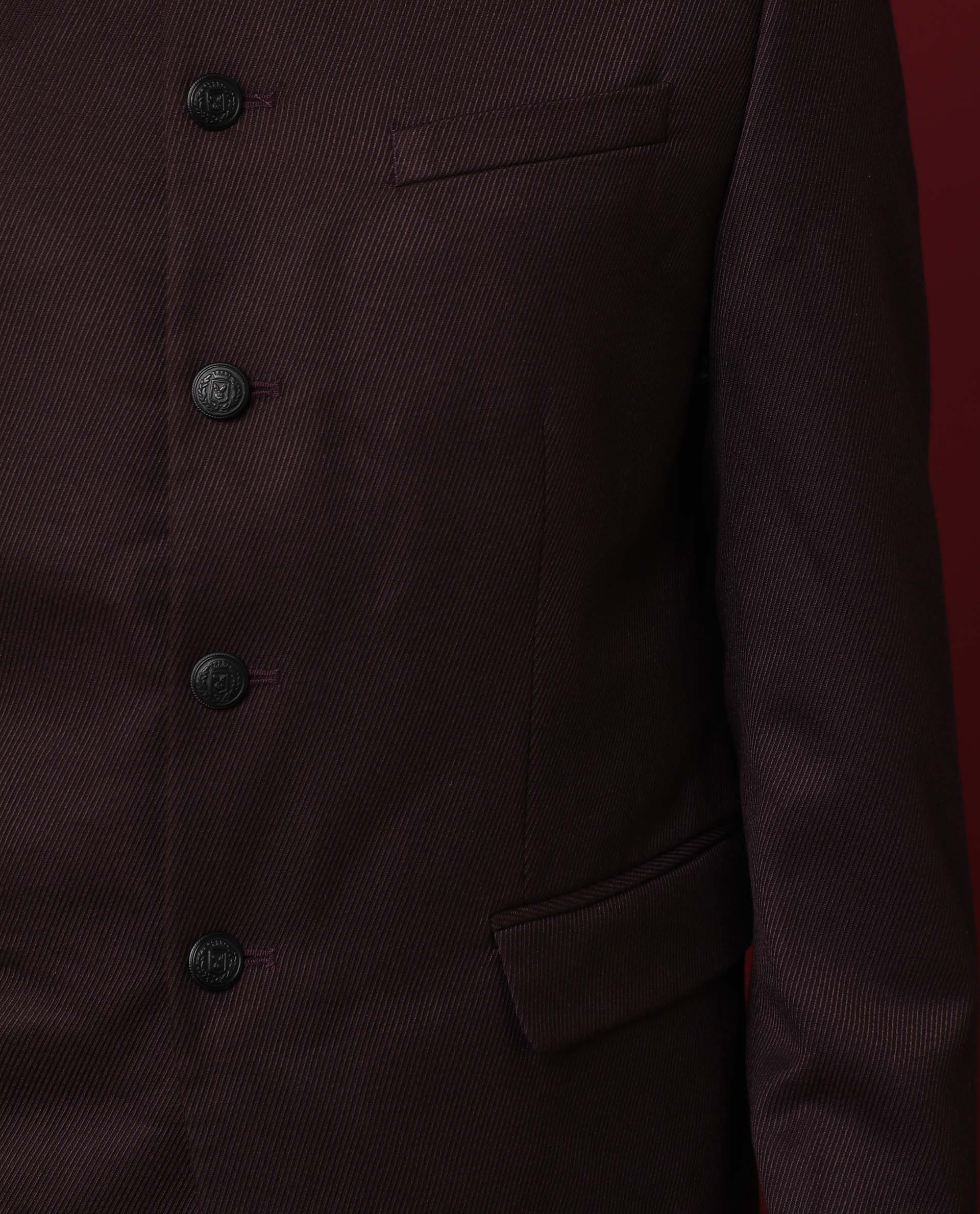 Rare Rabbit Men's Edit Band Maroon Mandarin Collar Tailored Fit Twill Textured Bandhgala