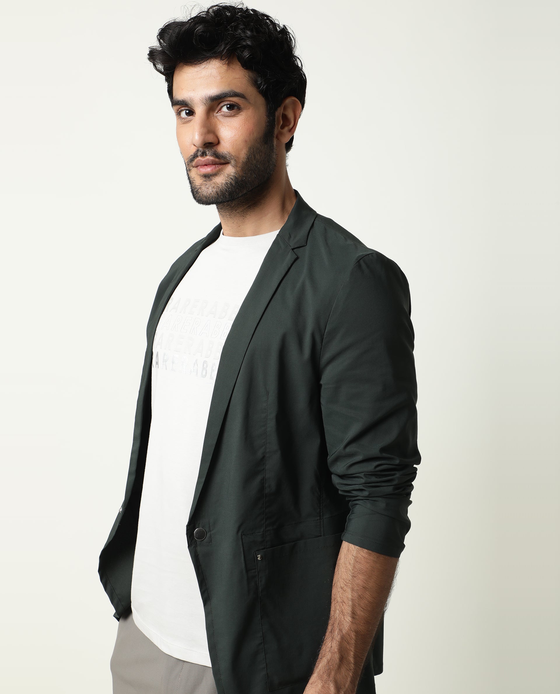 Rare Rabbit Men's Glaze Green Plain Lightweight Blazer/Jacket