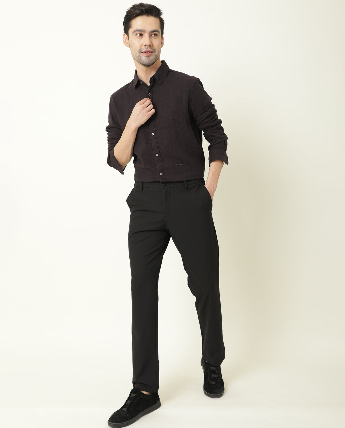 RARE RABBIT LAYERR DARK PURPLE SHIRT COTTON FABRIC FULL SLEEVE SPREAD COLLAR SLIM FIT
