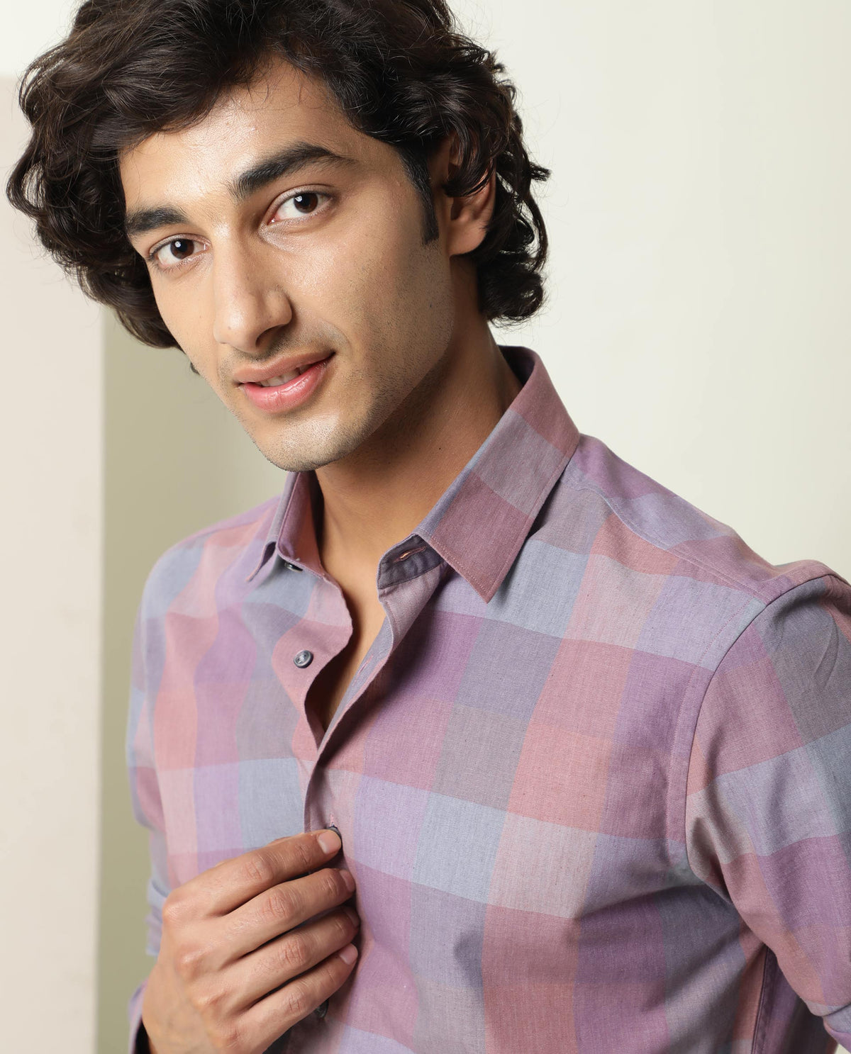 Rare Rabbit Men's Vasco Pink Cotton Fabric Full Sleeves Checks Print Shirt