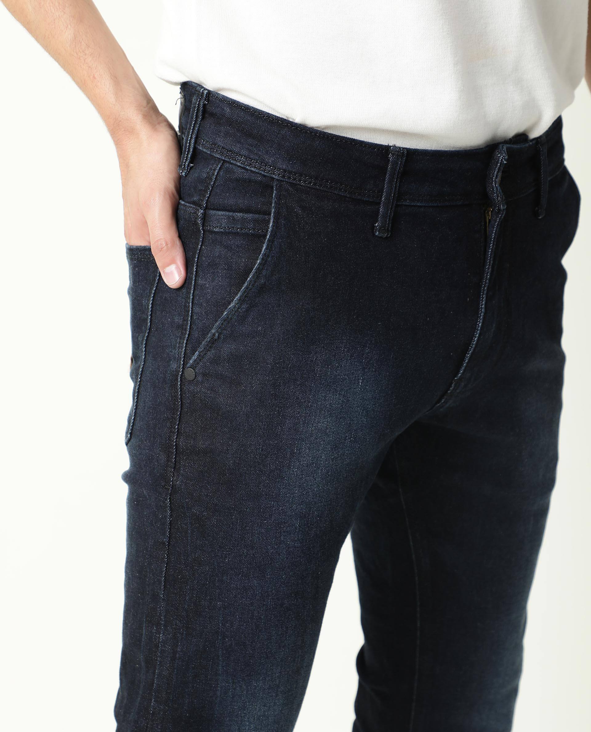 Rare Rabbit Men's Cumbris Dark Black Dark Wash Mid-Rise Slim Fit Jeans