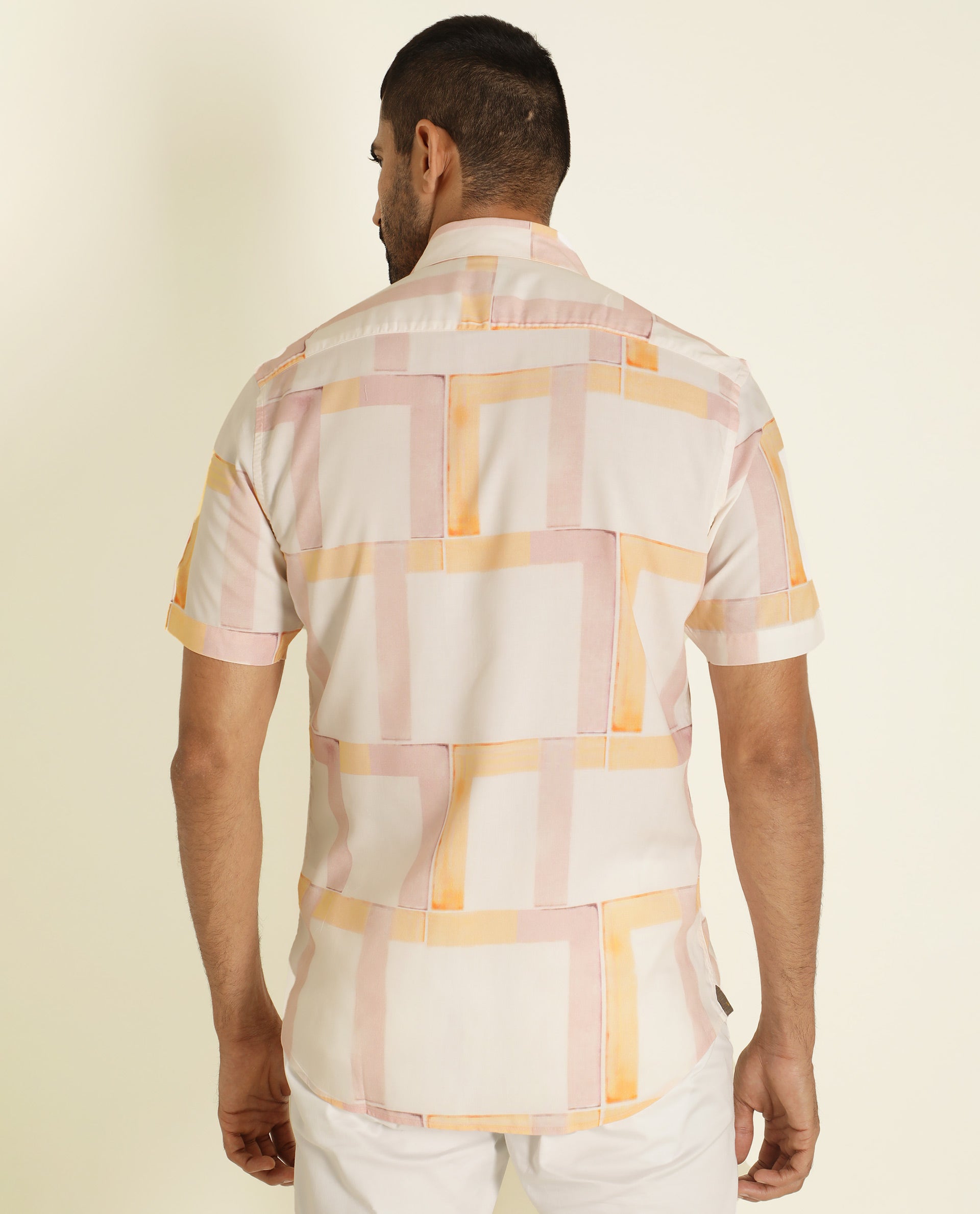 Rare Rabbit Men's Kexby White Viscose Fabric Abstract Print Half Sleeves Shirt