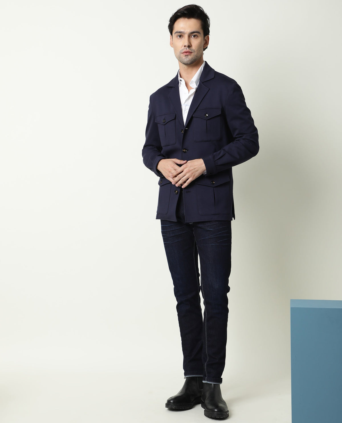 Rare Rabbit Men's Neo Blue Mid-Rise Dark Wash Slim Fit Jeans