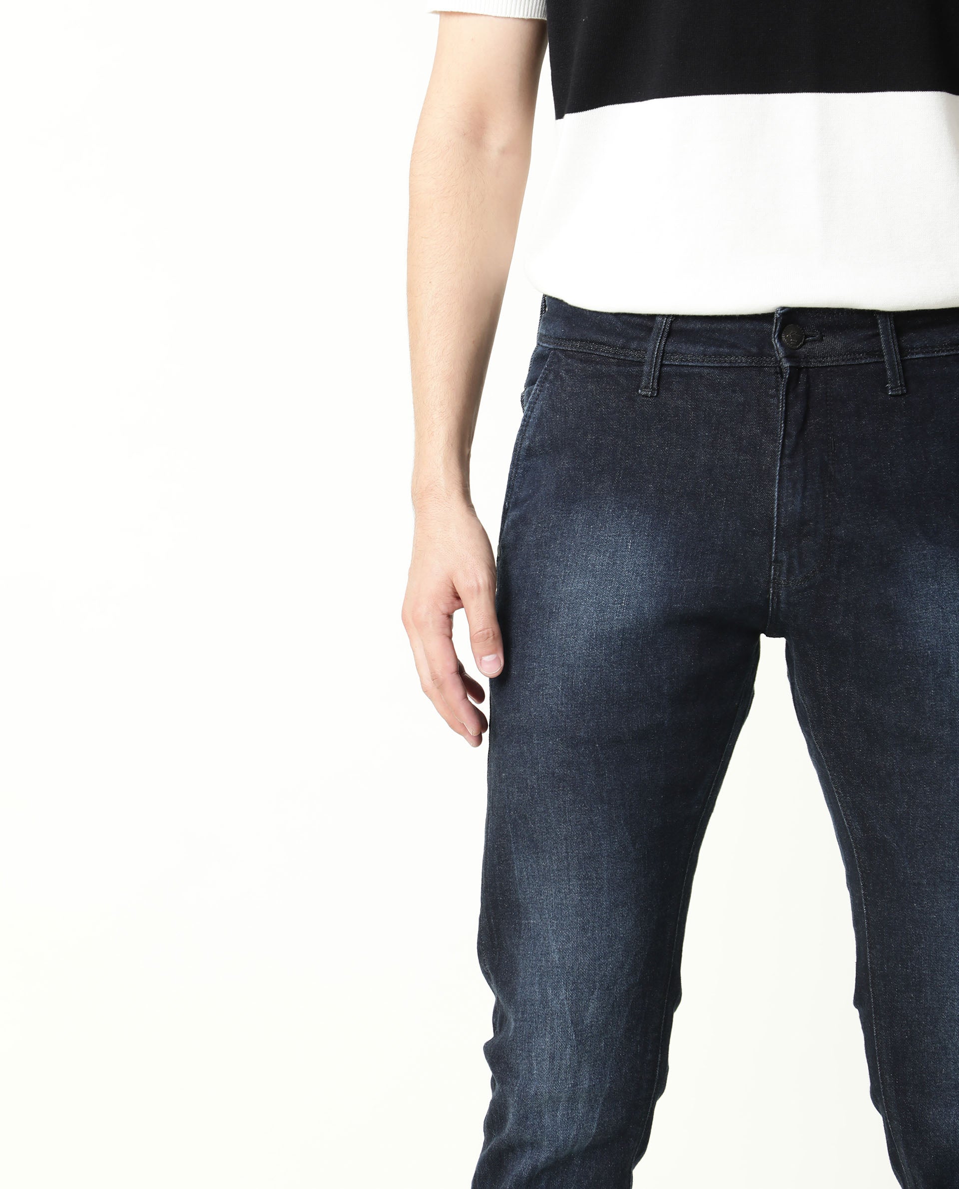 Rare Rabbit Men's Cumbris Dark Black Dark Wash Mid-Rise Slim Fit Jeans