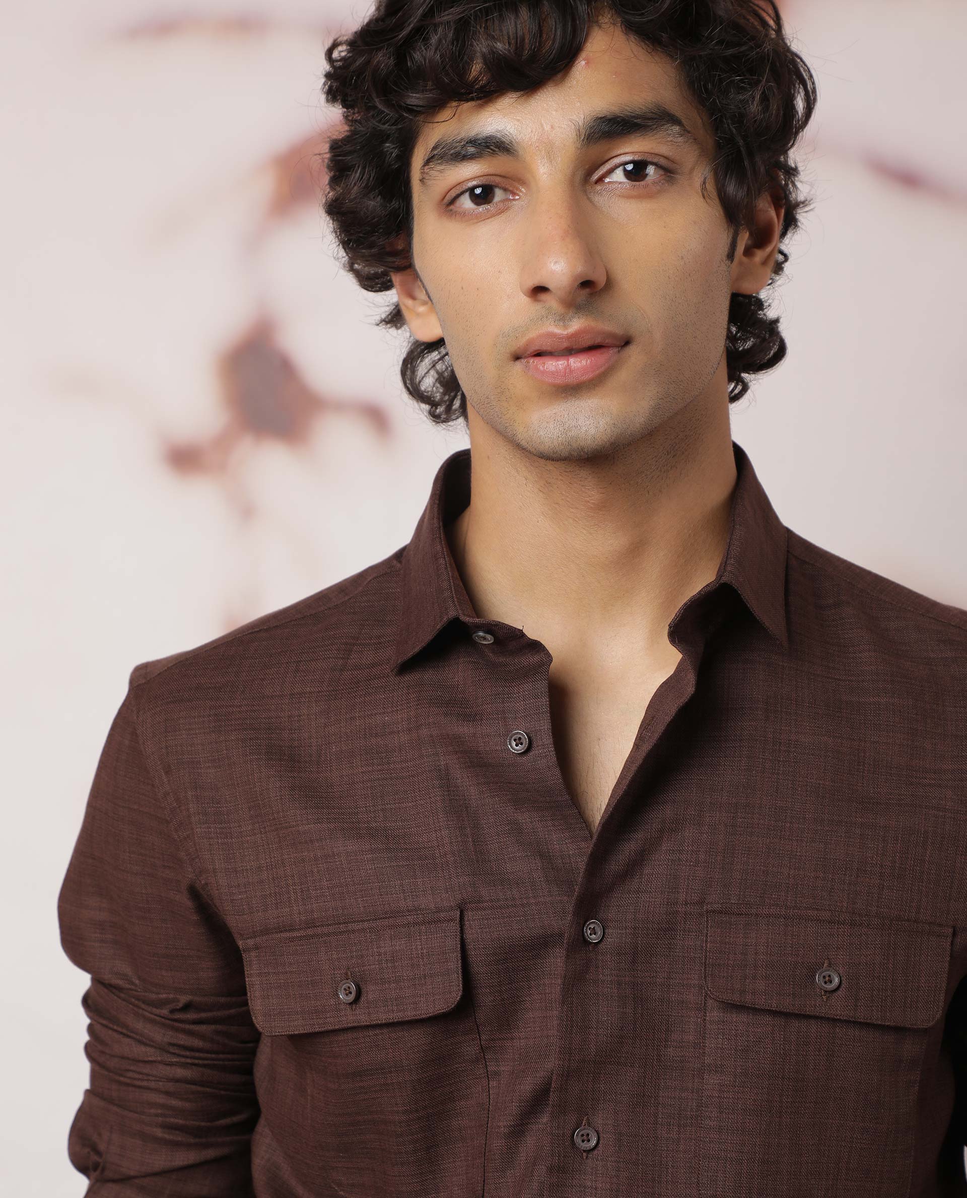 Rare Rabbit Men's Safa Brown Cotton Lyocell Fabric Full Sleeves Solid Shirt