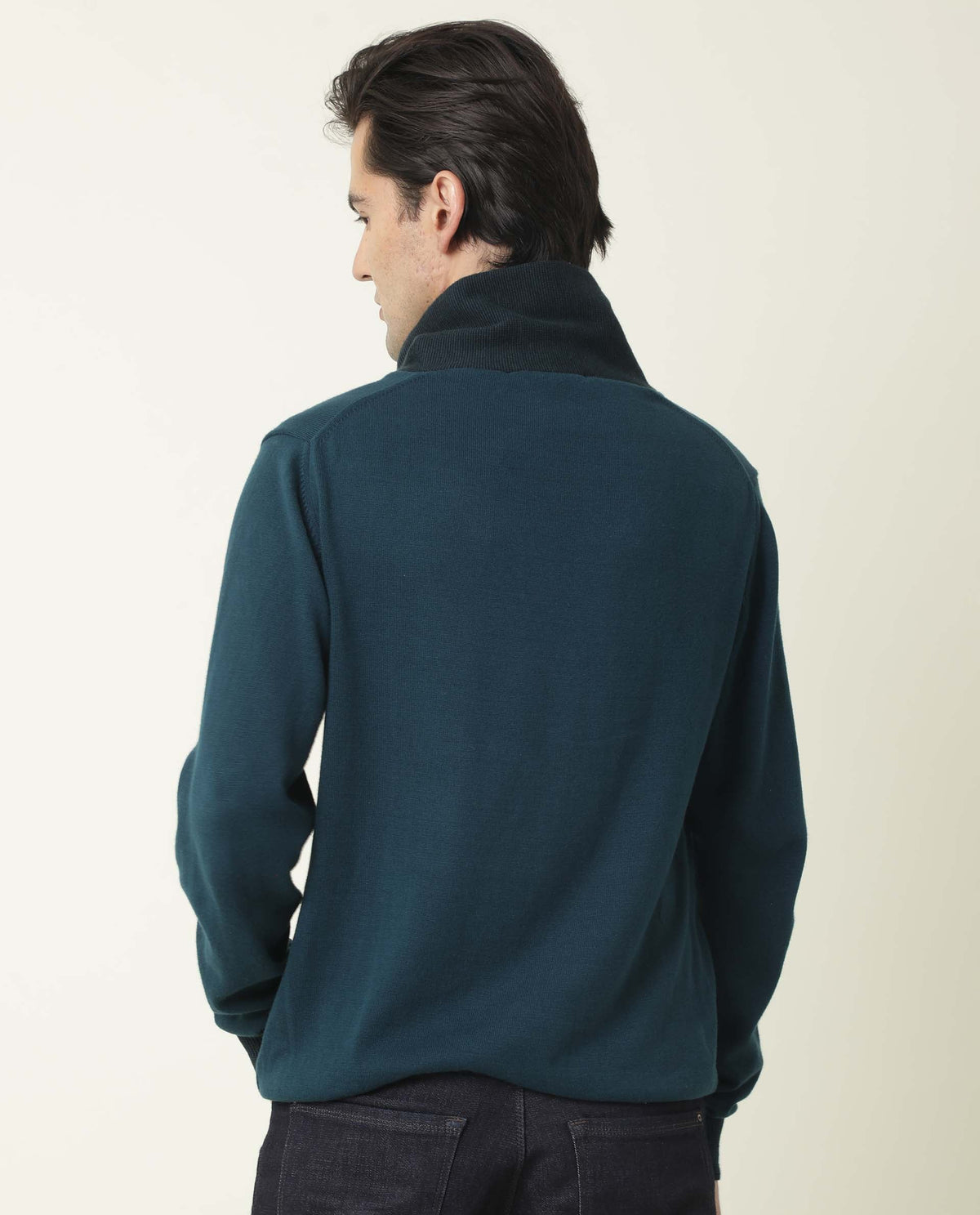 RARE RABBIT MEN'S DENVER PETROL PULLOVER COTTON FABRIC COWL NECK FULL SLEEVES ZIPPER CLOSURE SLIM FIT