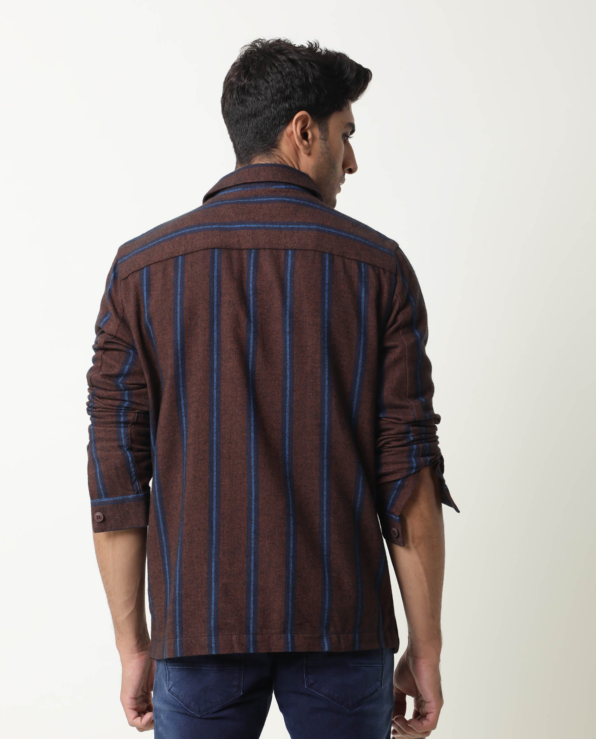 Rare Rabbit Men's Storm Primary Mustard Yarn Dyed Striped Drop Collar Jacket