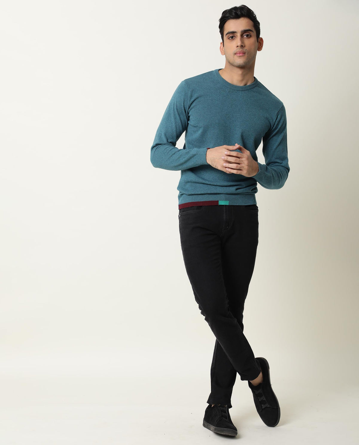RARE RABBIT JODY PRIMARY BLUE SWEATER COTTON FABRIC FULL SLEEVE ROUND NECK SLIM FIT