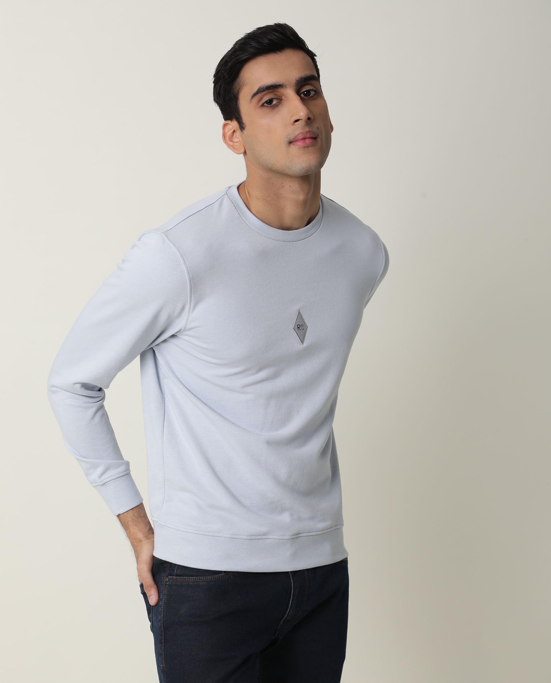 Rare Rabbit Jade Primary Blue Sweatshirt Cotton Poly Fabric Full Sleeve Crew Neck Slim Fit