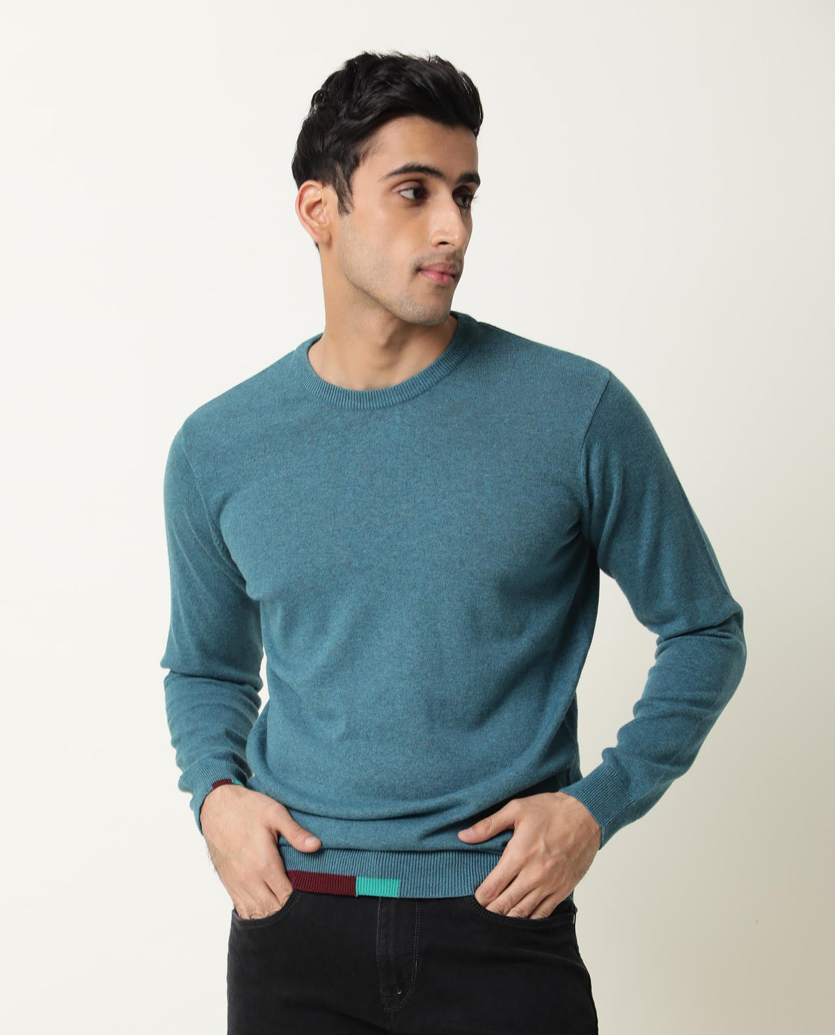 RARE RABBIT JODY PRIMARY BLUE SWEATER COTTON FABRIC FULL SLEEVE ROUND NECK SLIM FIT
