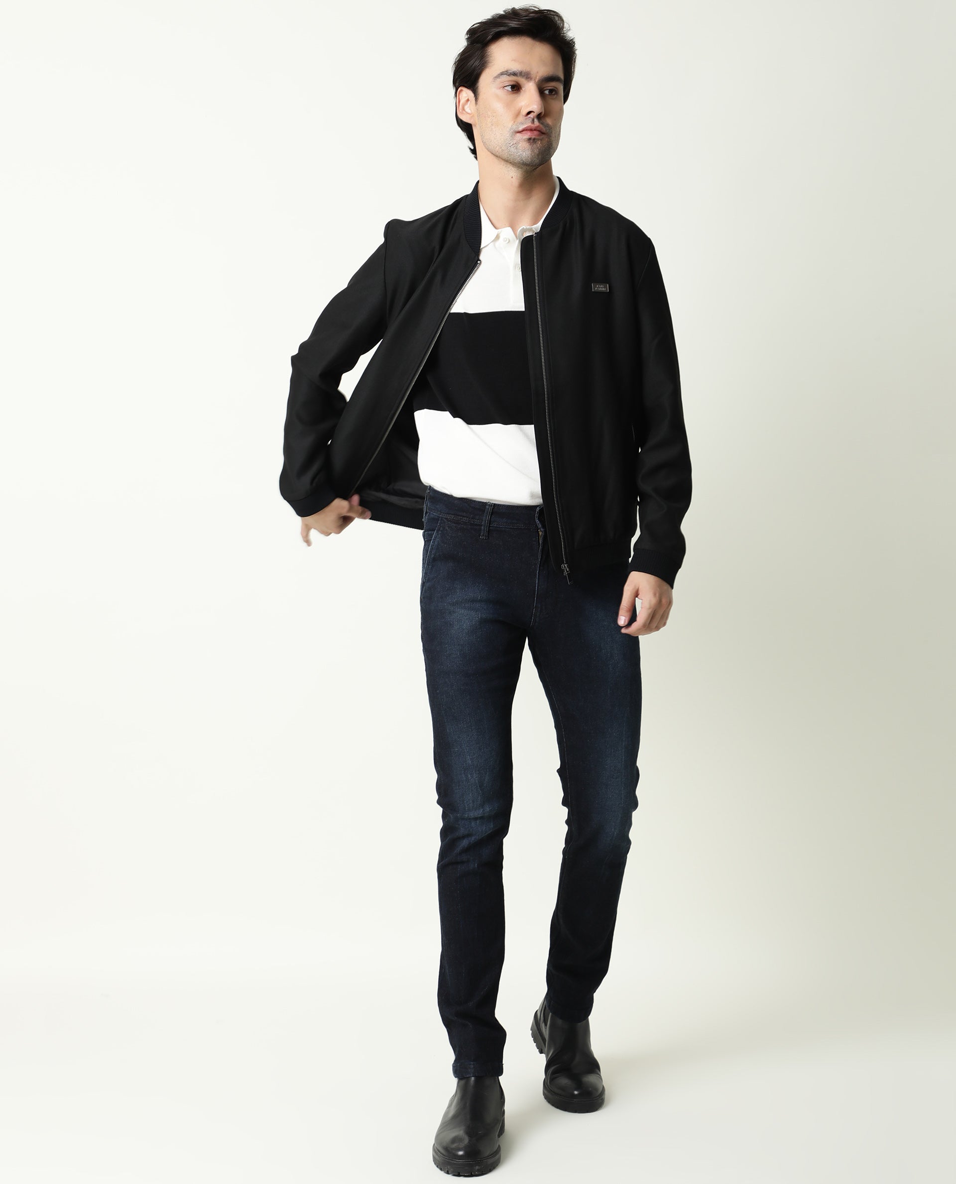 Rare Rabbit Men's Cumbris Dark Black Dark Wash Mid-Rise Slim Fit Jeans