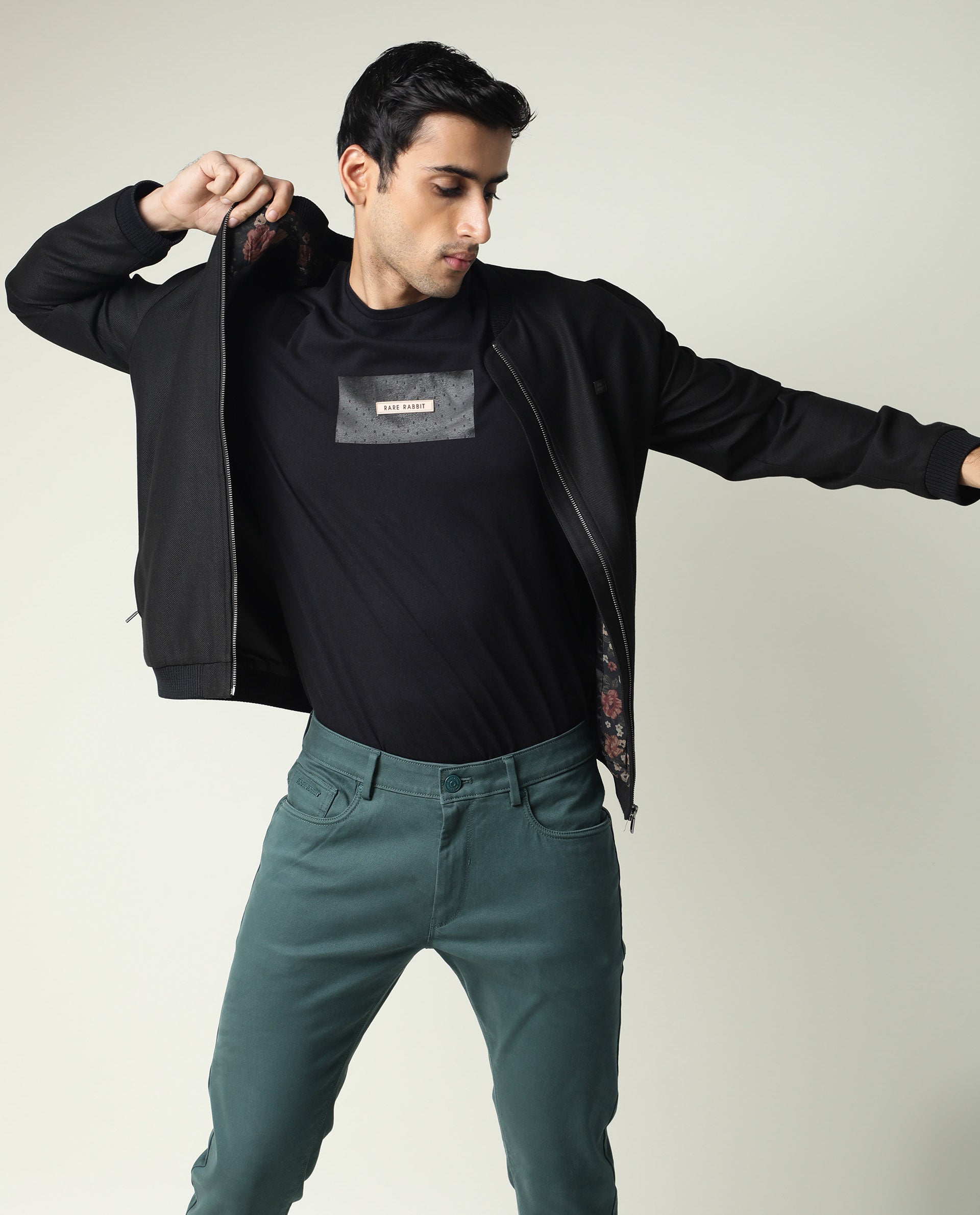 Rare Rabbit Men's Spoke Green Solid Mid-Rise Regular Fit Trouser