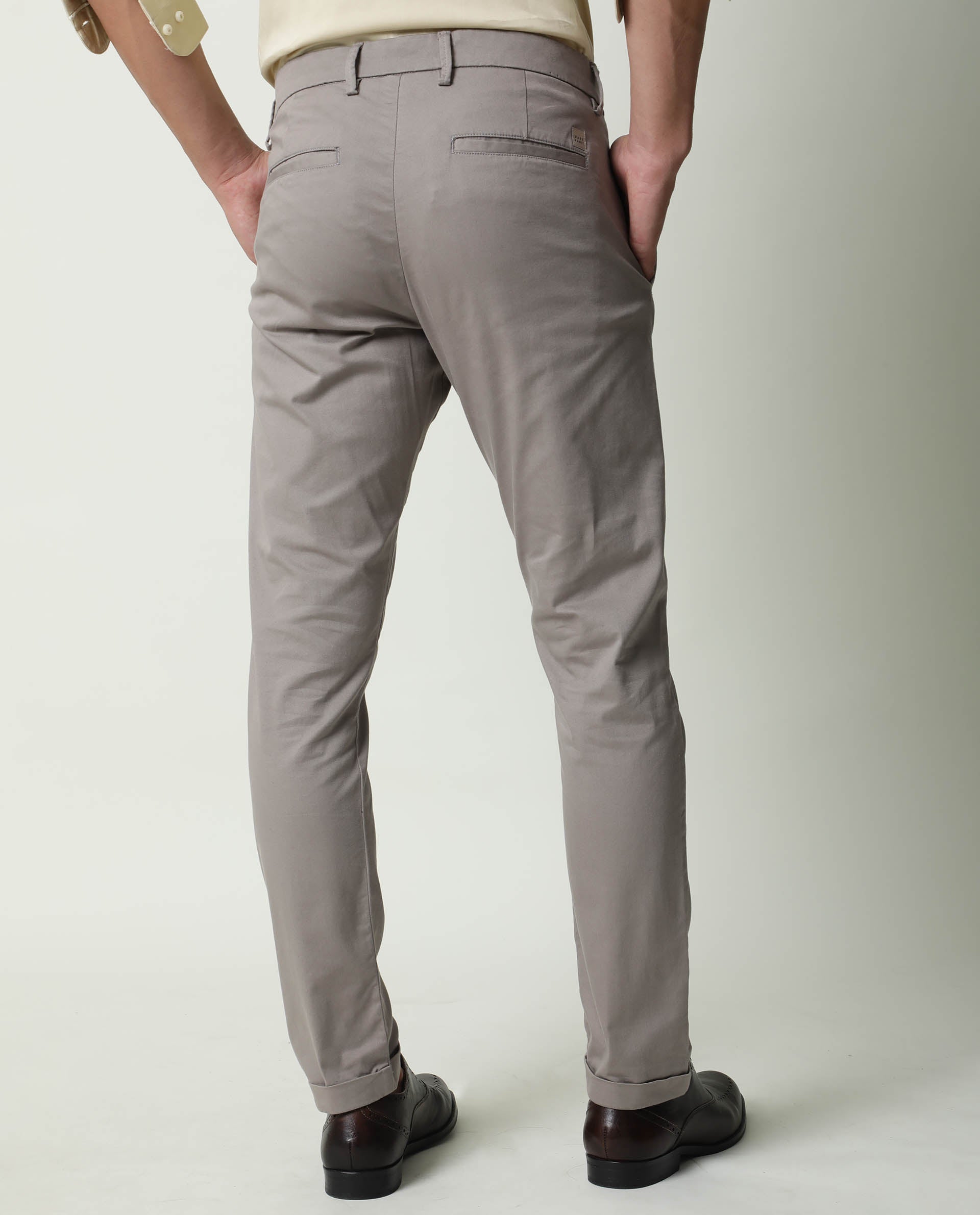 RARE RABBIT APS PRIMARY GREY TROUSER COTTON ELASTANE FABRIC SLIM FIT BUTTON & ZIP CLOSURE