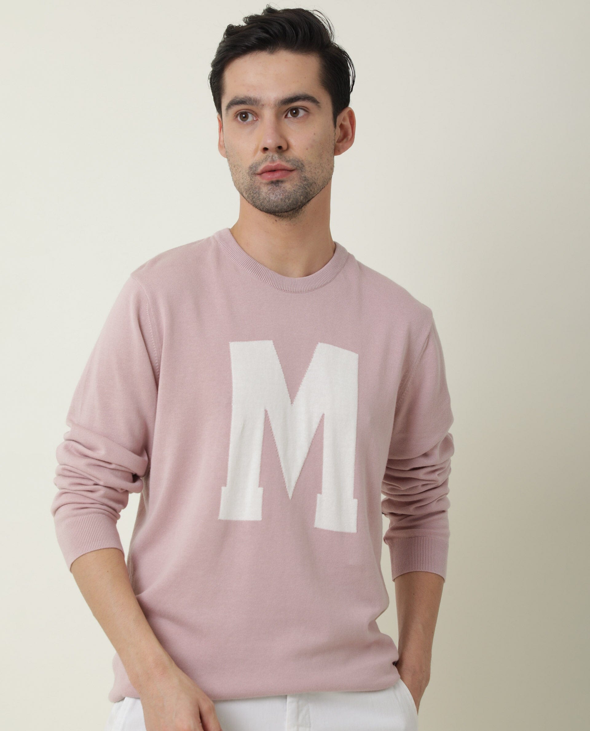 Rare Rabbit Avitt Primary Blue Pullover Cotton Fabric Full Sleeve Round Neck Slim Fit