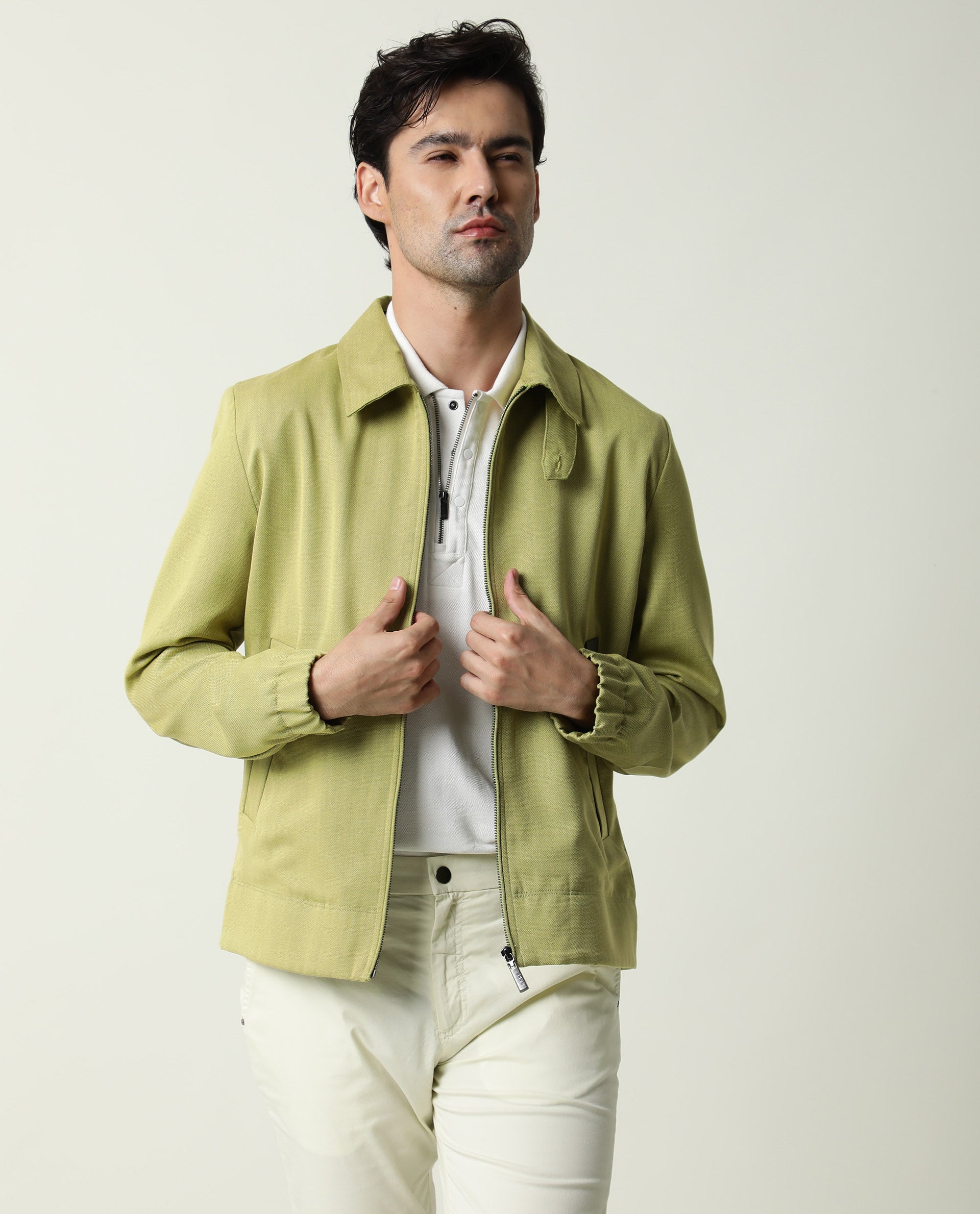 Rare Rabbit Men's Popins Flouroscent Green Solid Mid-Rise Slim Fit Trouser