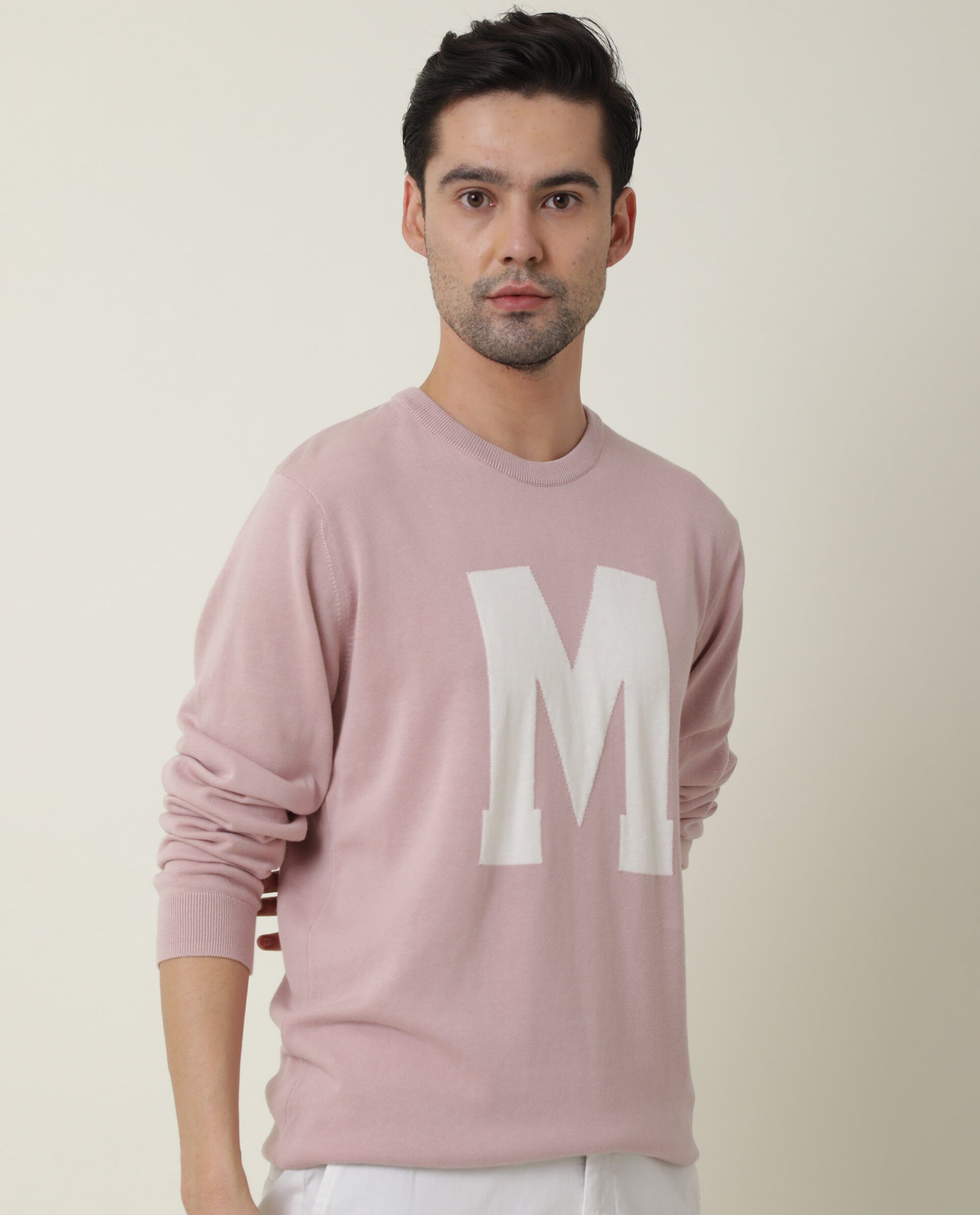 Rare Rabbit Avitt Primary Blue Pullover Cotton Fabric Full Sleeve Round Neck Slim Fit