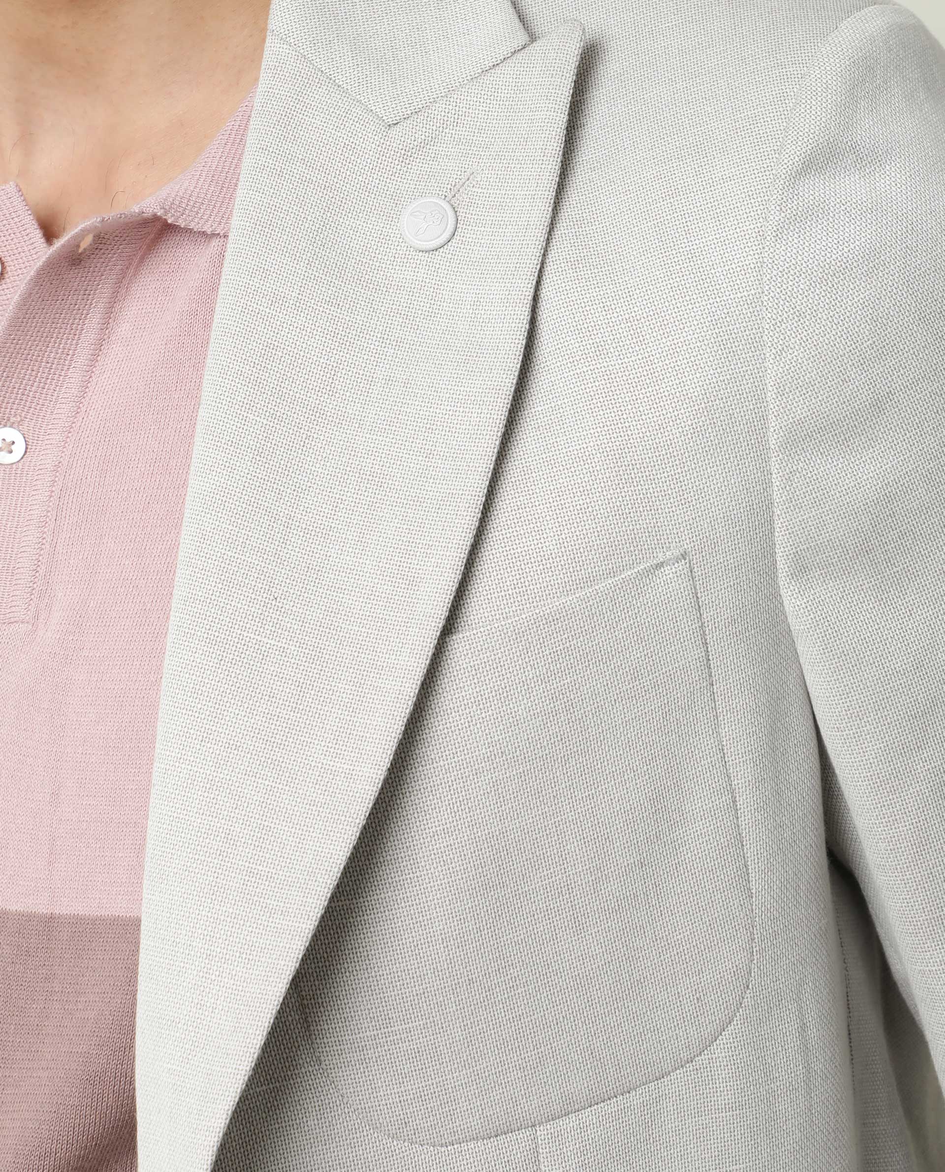 Rare Rabbit Men's Dexit Beige Polyester Viscose Fabric Peak Lapel Single Breasted Tailored Fit Textured Blazer