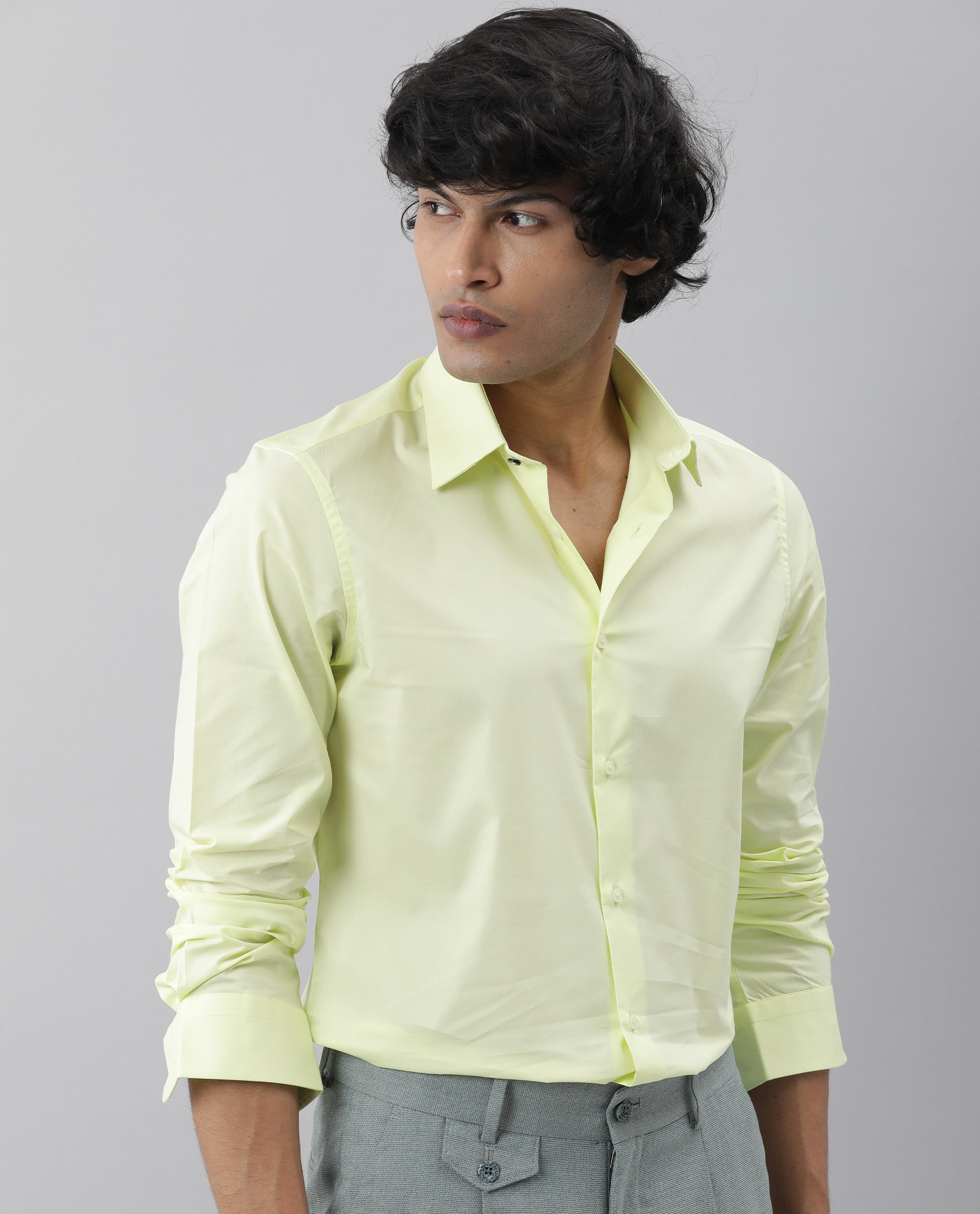 Rare Rabbit Men's Neutro Ls Green Polycotton Fabric Full Sleeves Solid Shirt