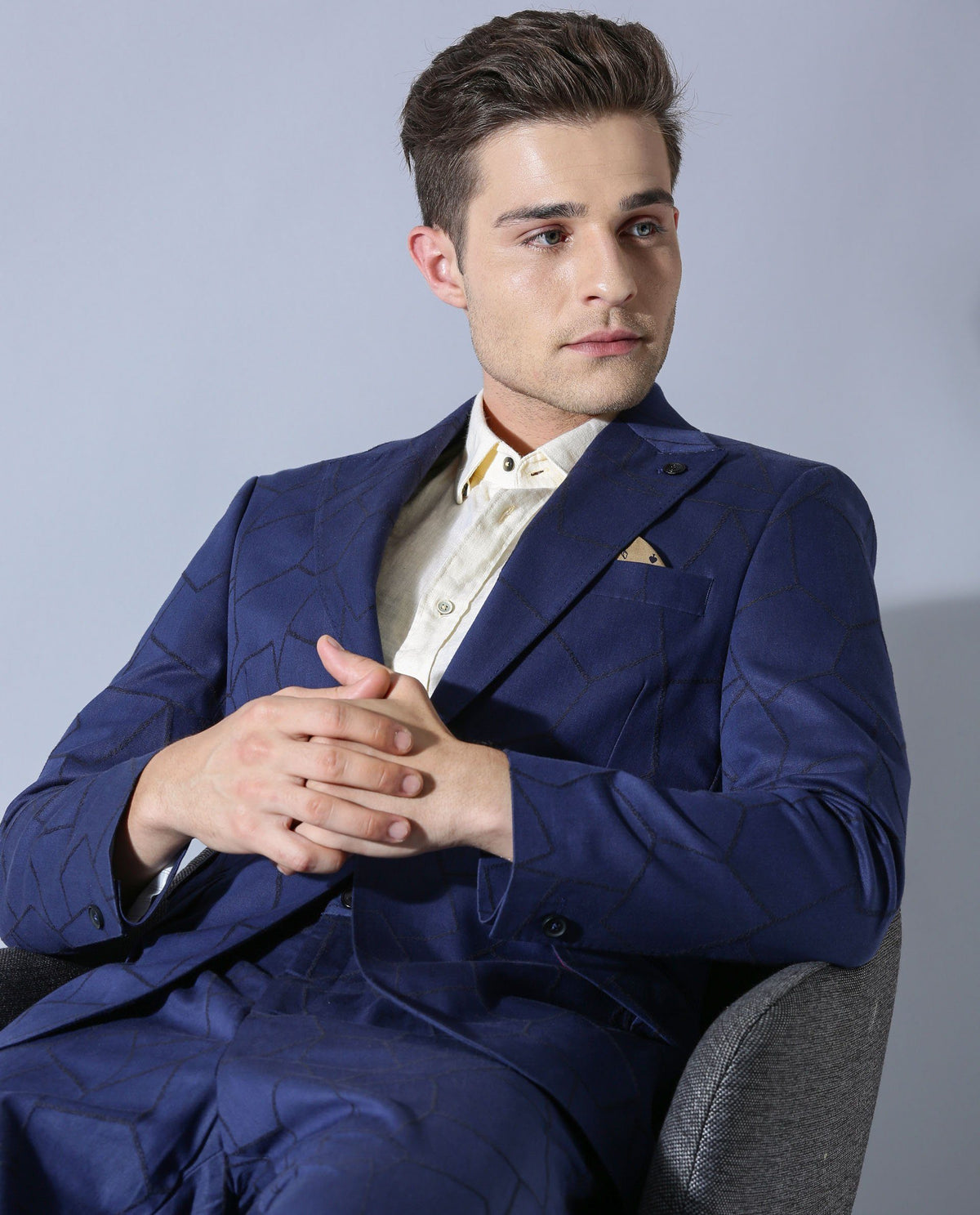 RARE RABBIT MEN'S REWIND BLUE BLAZER FULL SLEEVES SOLID SLIM FIT
