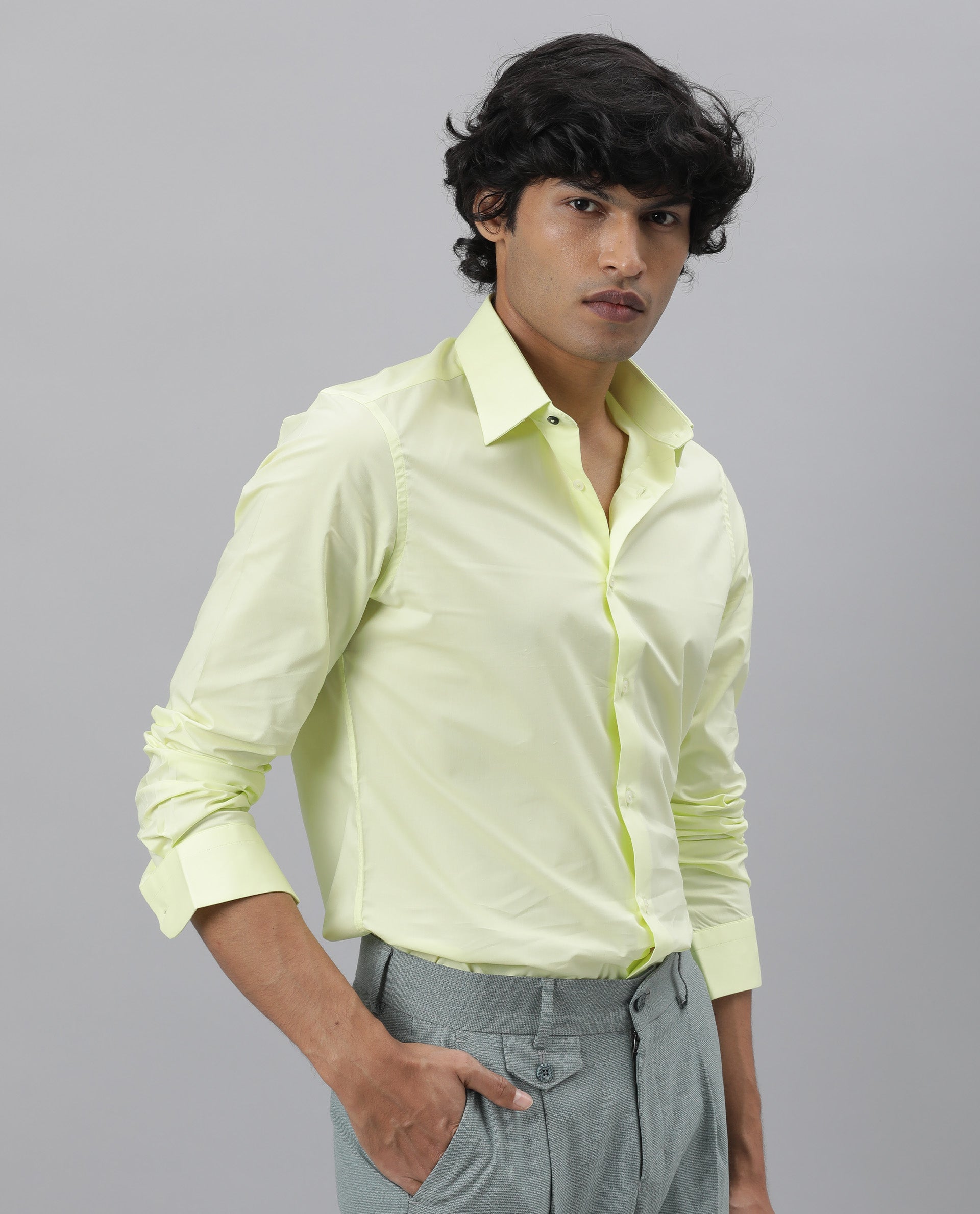 Rare Rabbit Men's Neutro Ls Green Polycotton Fabric Full Sleeves Solid Shirt