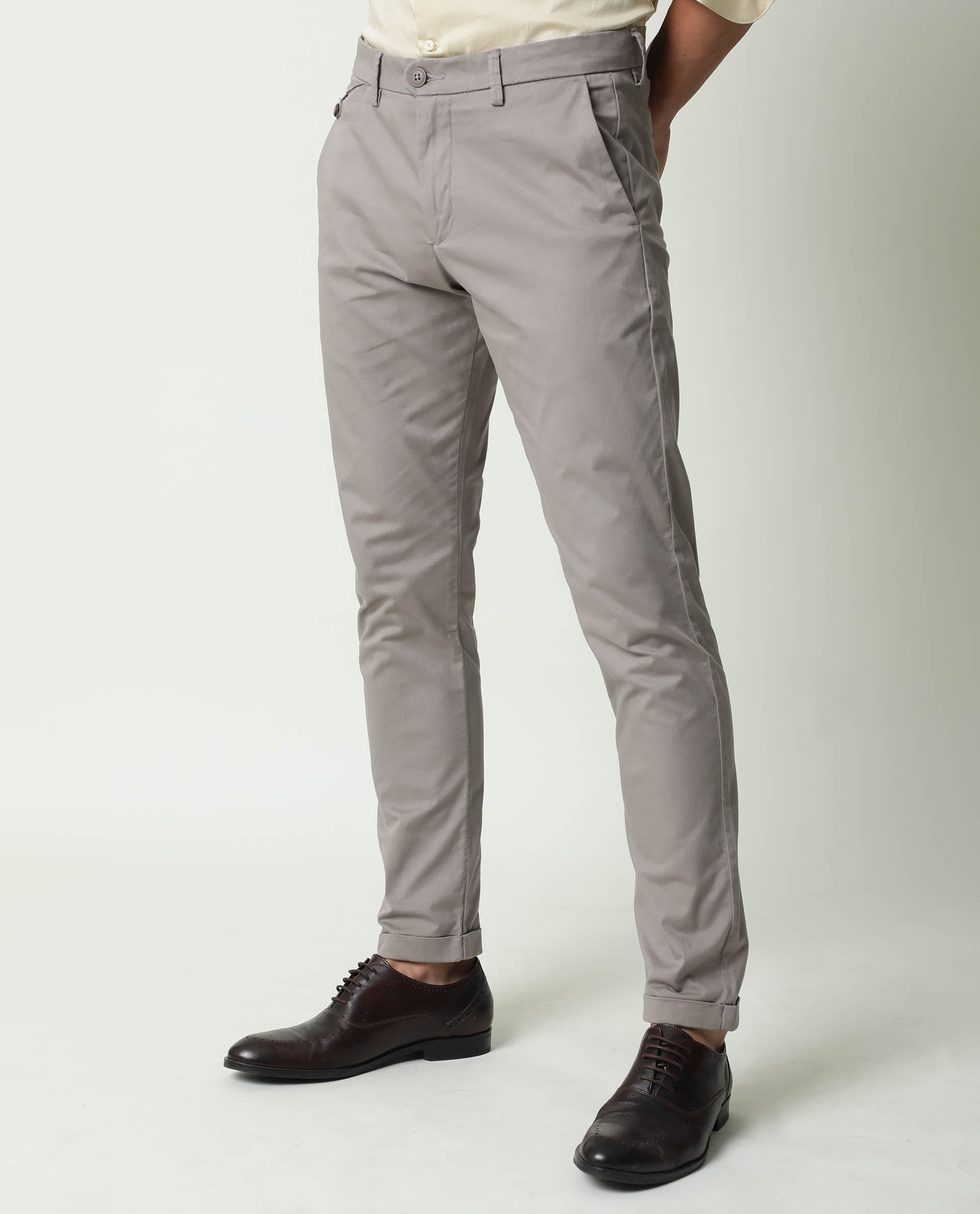 RARE RABBIT APS PRIMARY GREY TROUSER COTTON ELASTANE FABRIC SLIM FIT BUTTON & ZIP CLOSURE