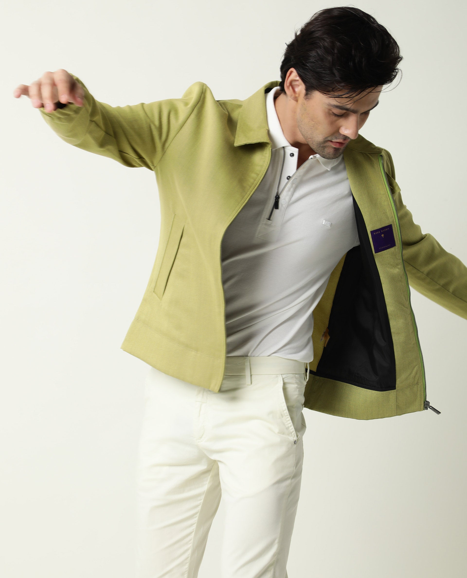 Rare Rabbit Men's Popins Flouroscent Green Solid Mid-Rise Slim Fit Trouser