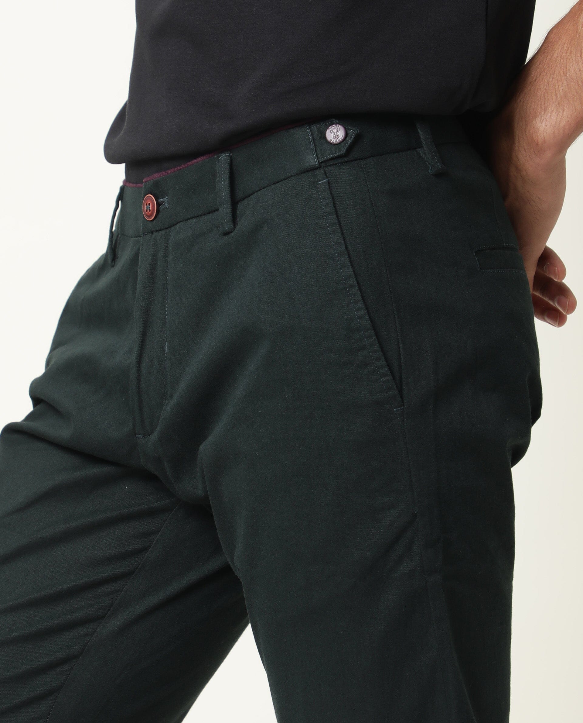 Rare Rabbit Men's Trews-22 Green Solid Mid-Rise Regular Fit Trouser