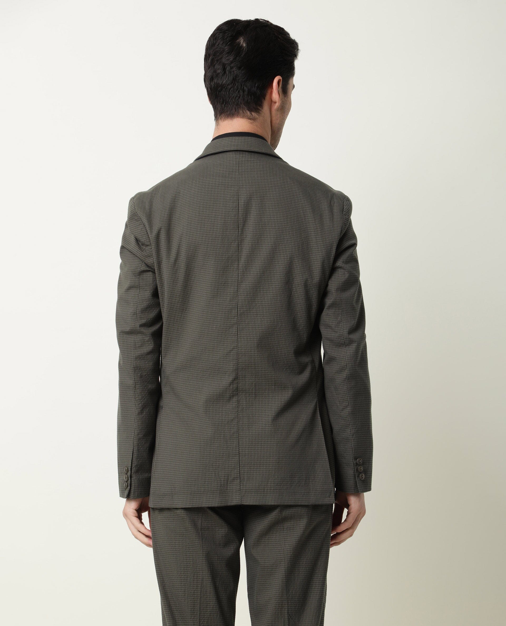 Rare Rabbit Men's Alps Green Notch Lapel Single Breasted Slim Fit Micro Check Seer Sucker Blazer