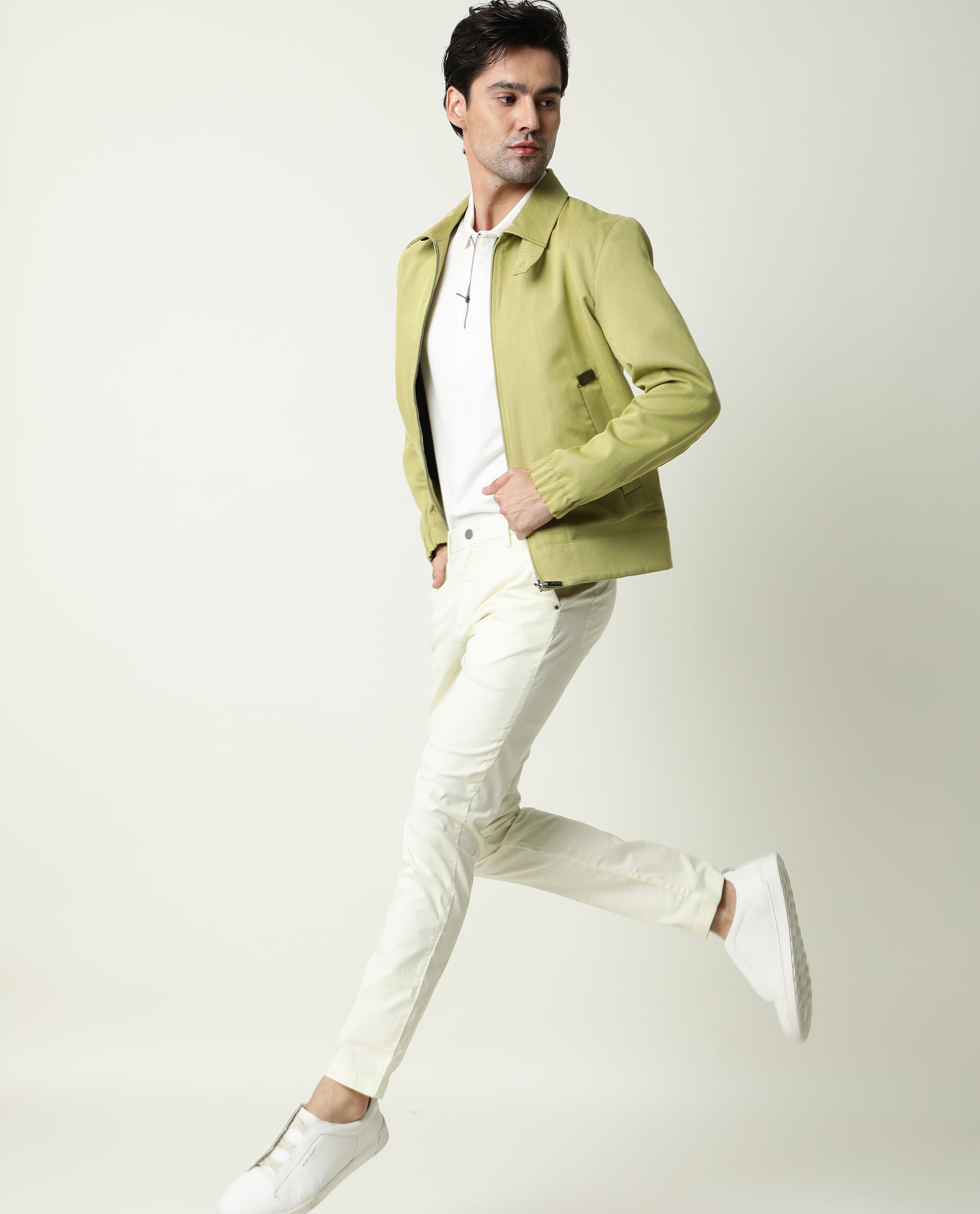 Rare Rabbit Men's Popins Flouroscent Green Solid Mid-Rise Slim Fit Trouser