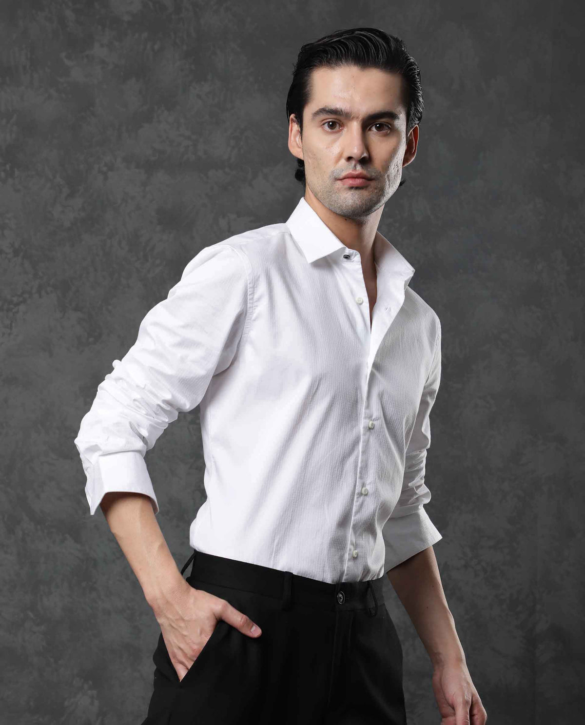 Rare Rabbit Men'S Cent White Shirt Cotton Fabric Collared Neck Full Sleeves Button Closure Slim Fit