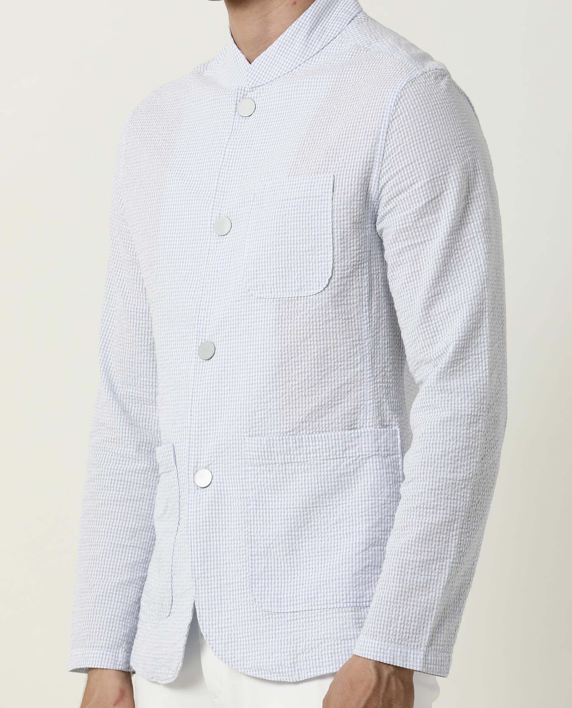 Rare Rabbit Men's Gin Purple Mandarin Collar Checkered Jacket