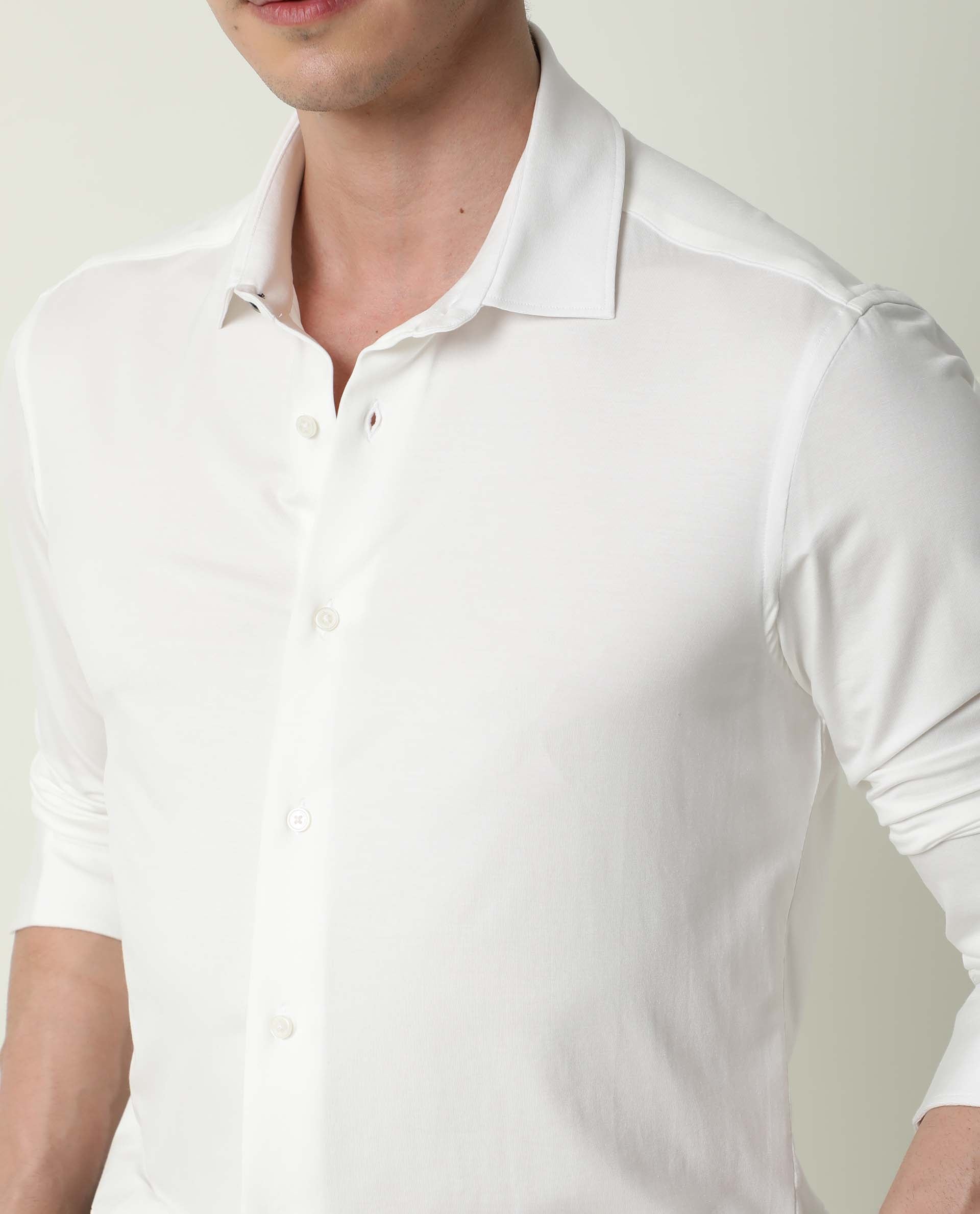 Rare Rabbit Men's Zac White Rayon Fabric Full Sleeves Solid Shirt