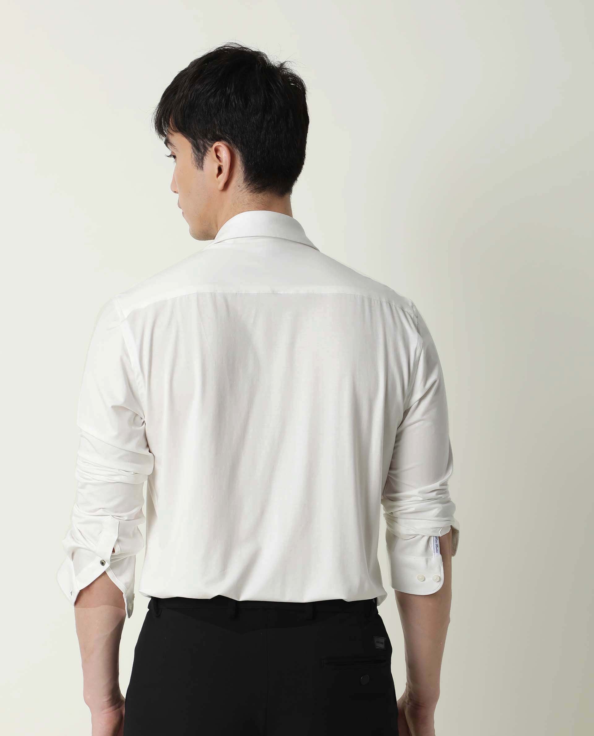 Rare Rabbit Men's Zac White Rayon Fabric Full Sleeves Solid Shirt