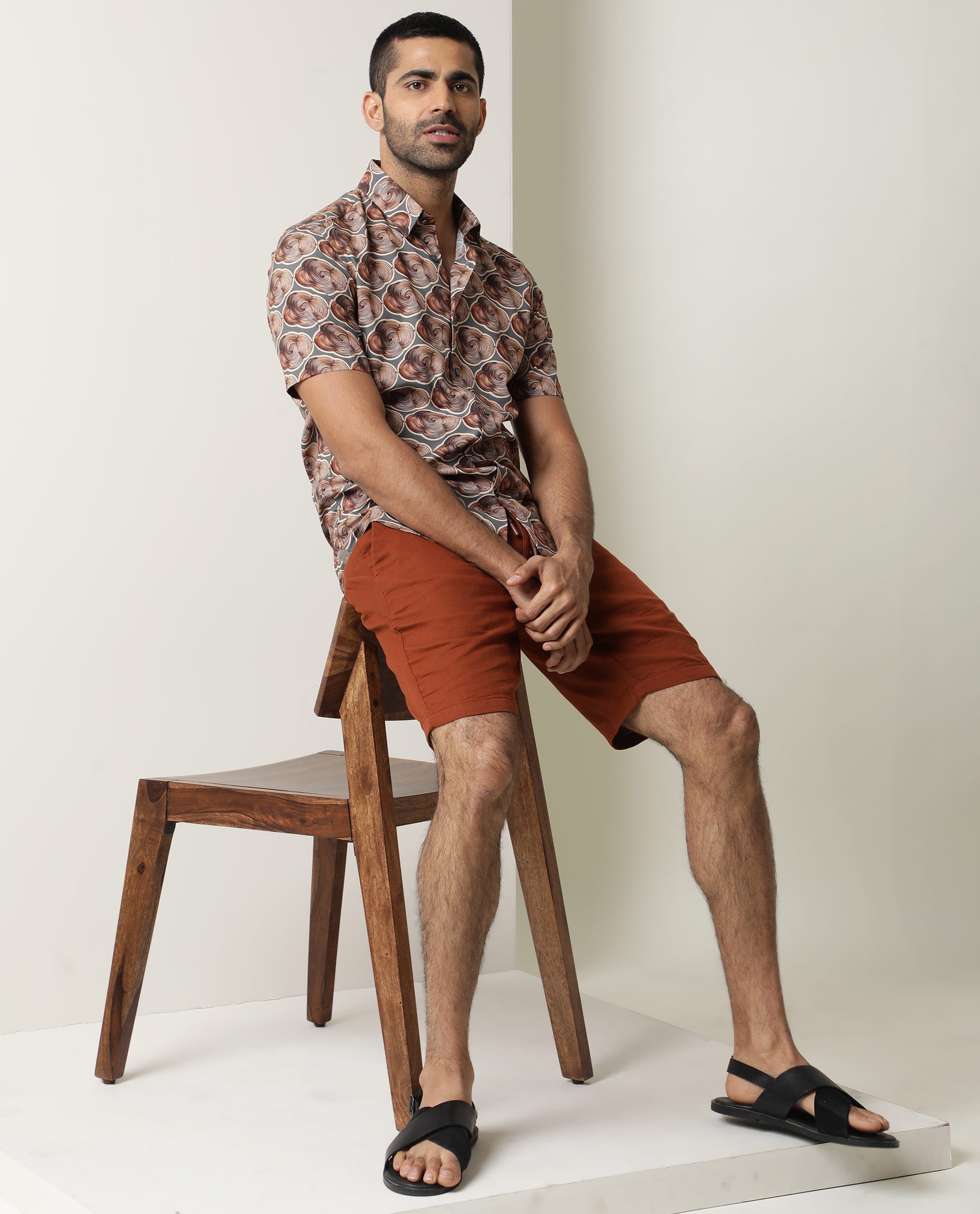 Rare Rabbit Men's Tymon Ss Grey Viscose Fabric Abstract Print Half Sleeves Shirt