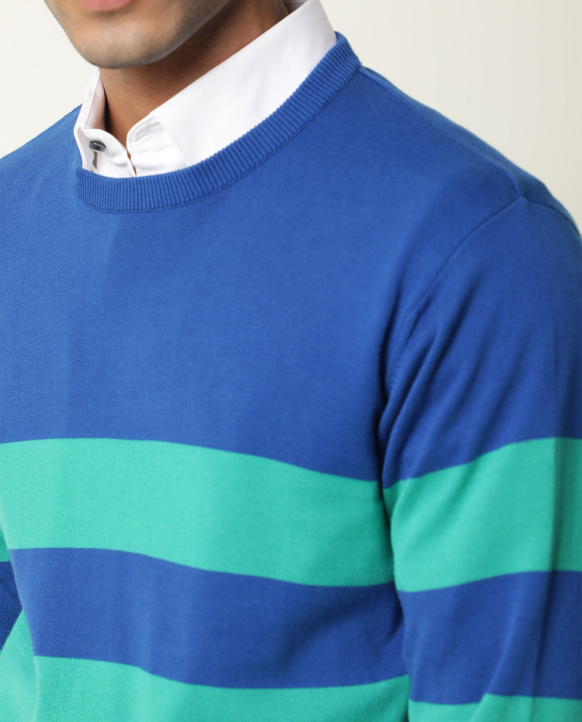 Rare Rabbit Marri Primary Green Sweater Cotton Fabric Full Sleeve Round Neck Slim Fit