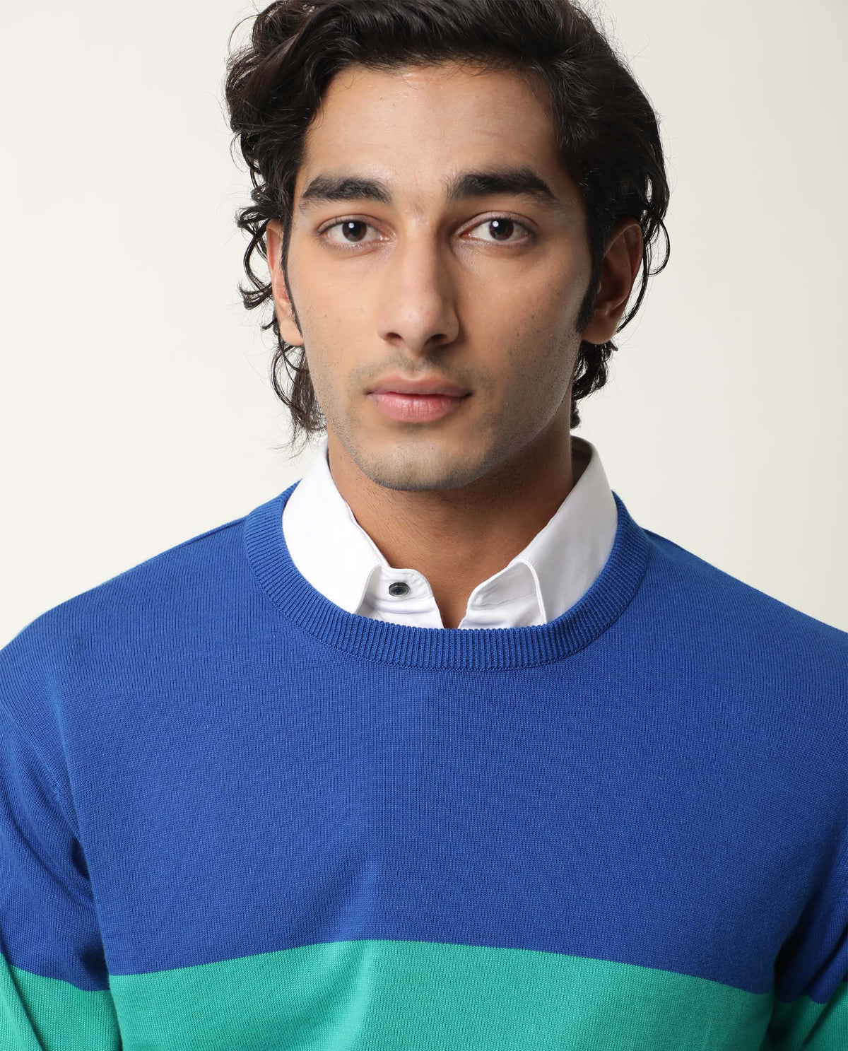 Rare Rabbit Marri Primary Green Sweater Cotton Fabric Full Sleeve Round Neck Slim Fit
