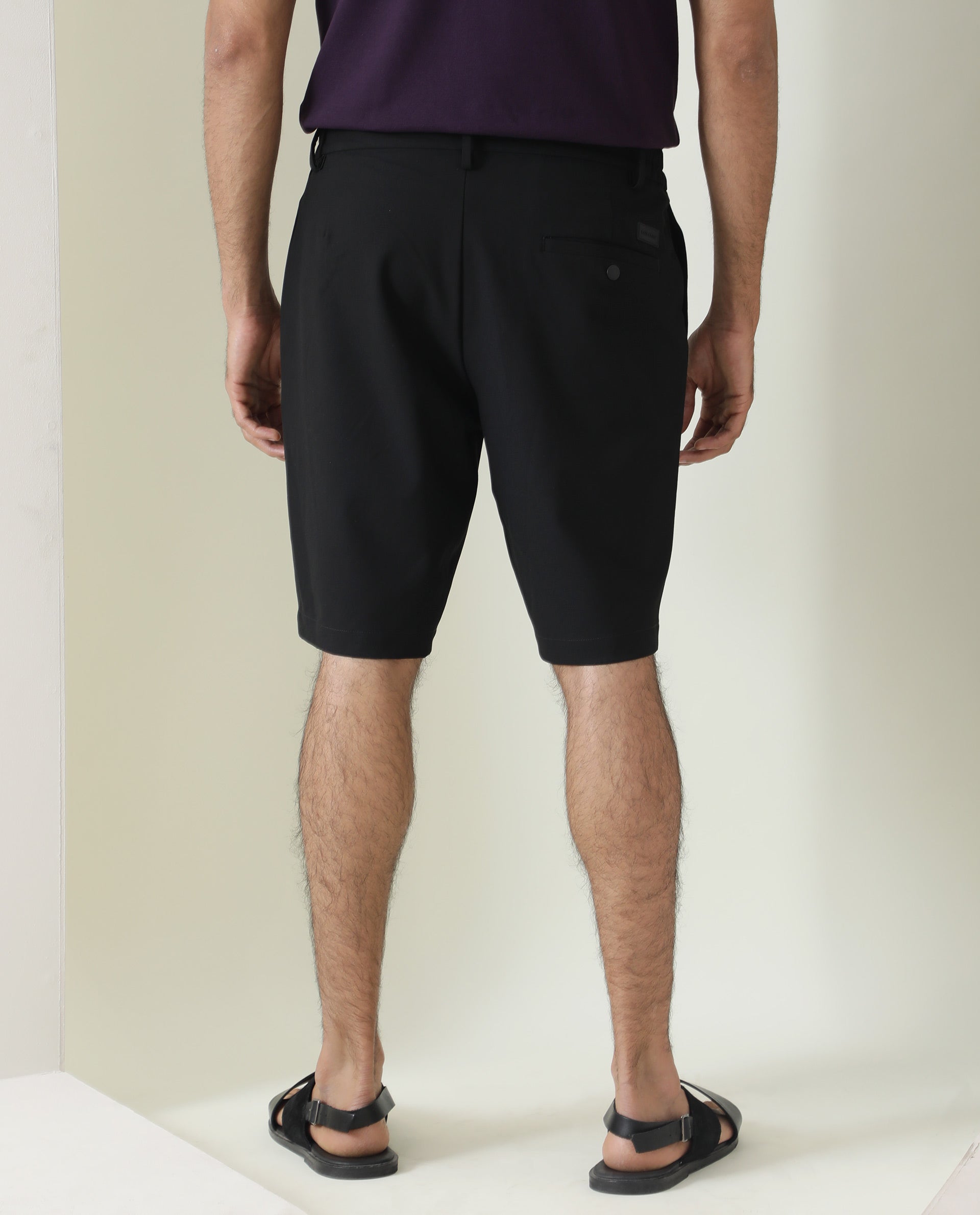 Rare Rabbit Mens Trip Black Mid Rise Regular Fit Solid Shorts