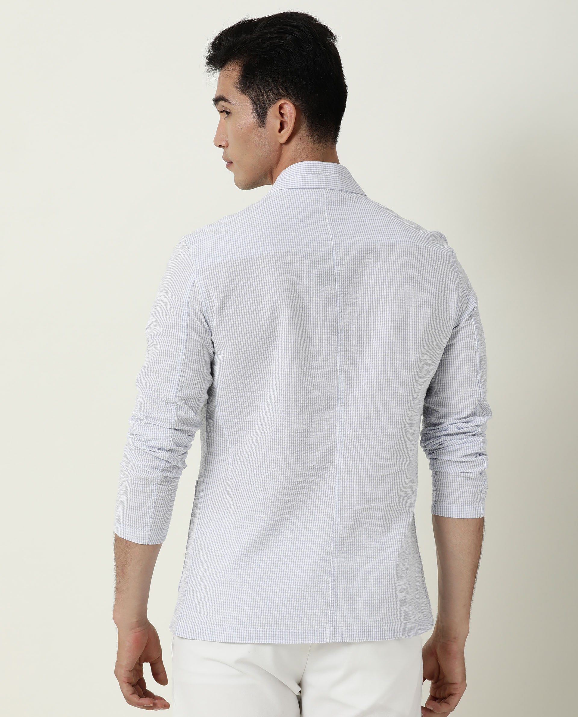 Rare Rabbit Men's Gin Purple Mandarin Collar Checkered Jacket