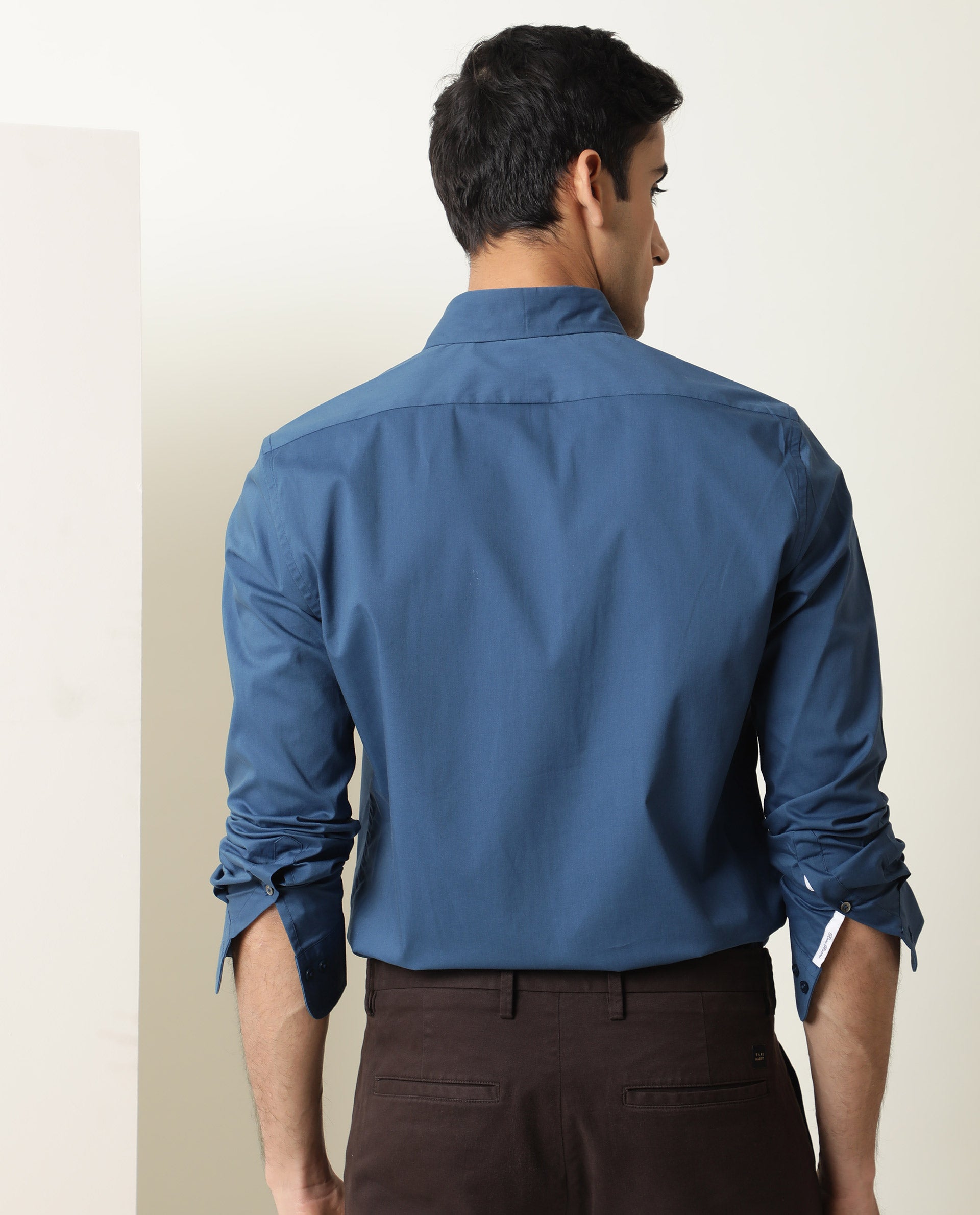 Rare Rabbit Men's Benedict Blue Cotton Fabric Full Sleeves Solid Shirt