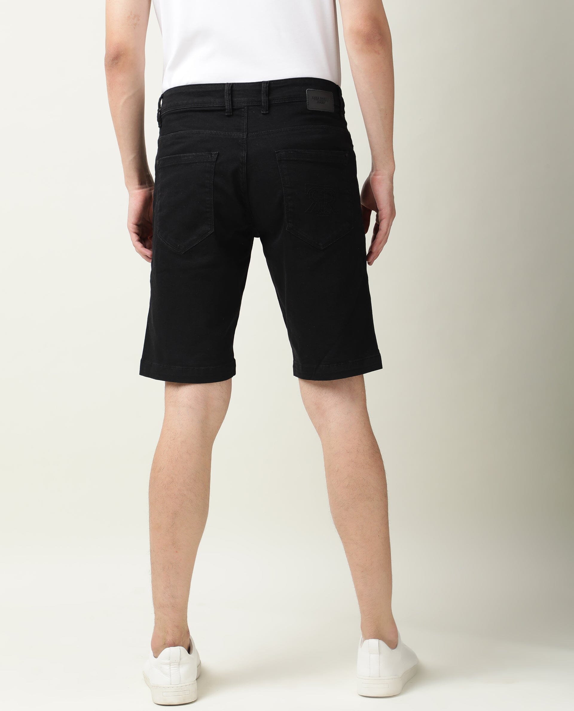 Rare Rabbit Mens Switch Black Slim Fit Mid Rise Knee Length Solid Shorts