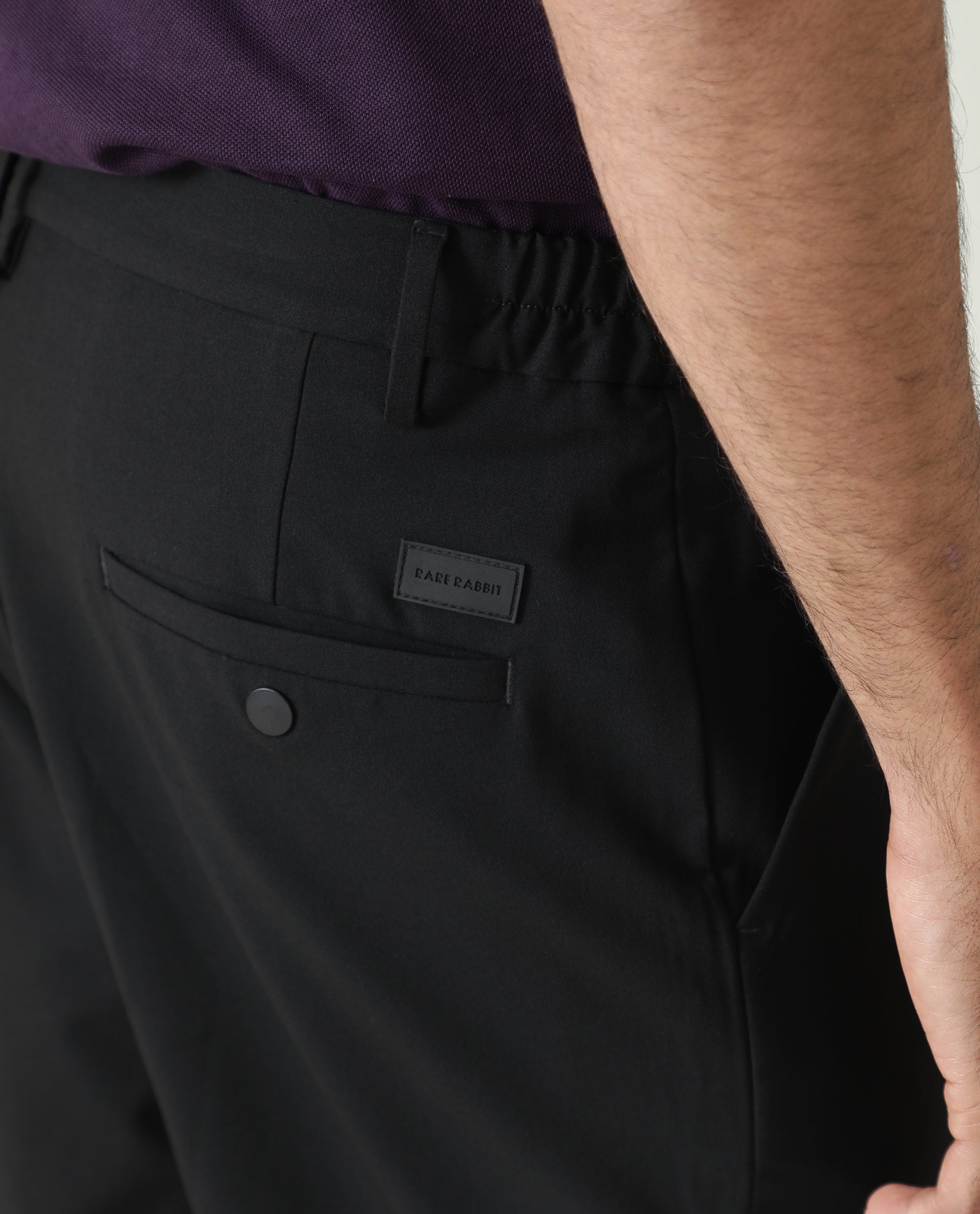 Rare Rabbit Mens Trip Black Mid Rise Regular Fit Solid Shorts