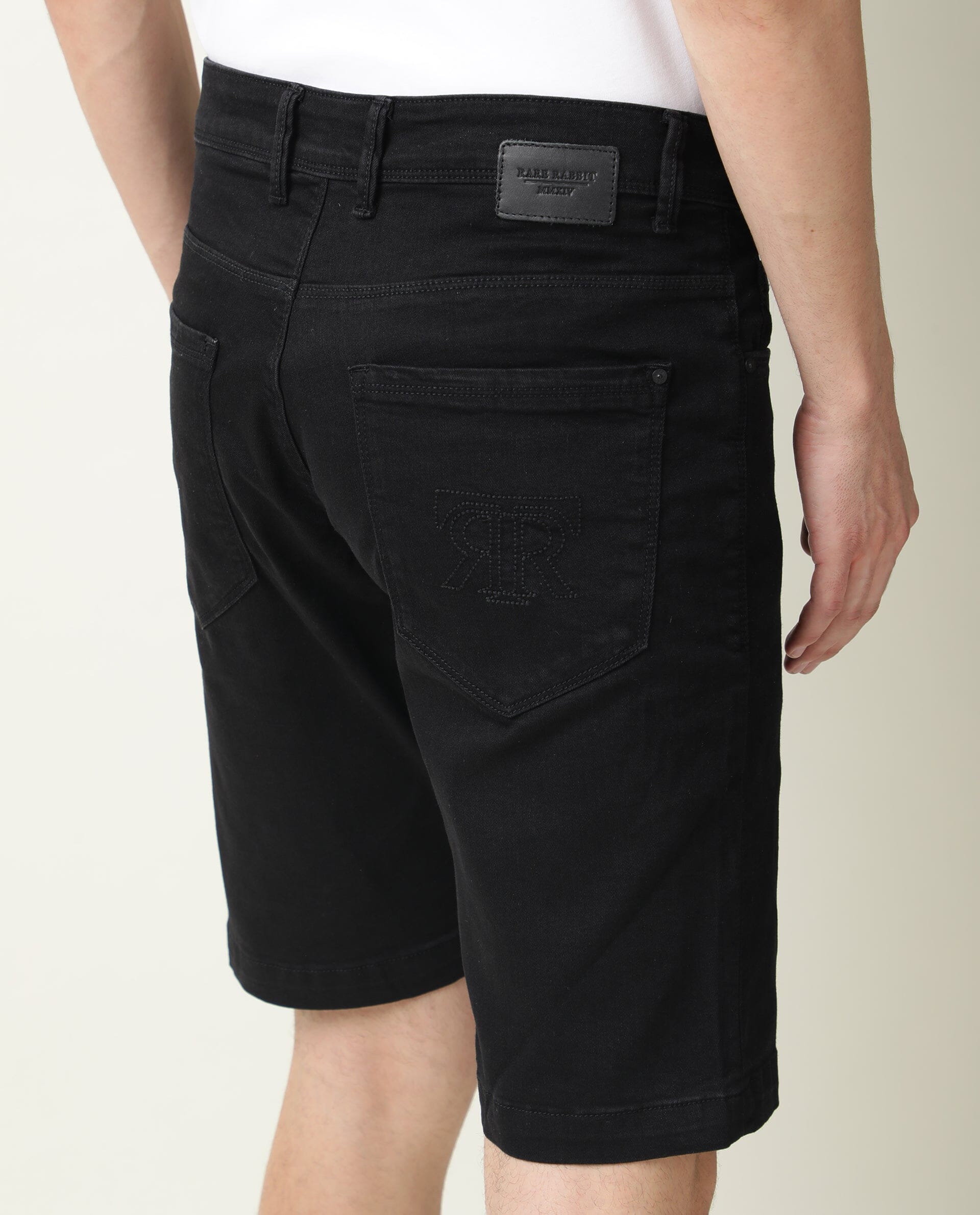 Rare Rabbit Mens Switch Black Slim Fit Mid Rise Knee Length Solid Shorts
