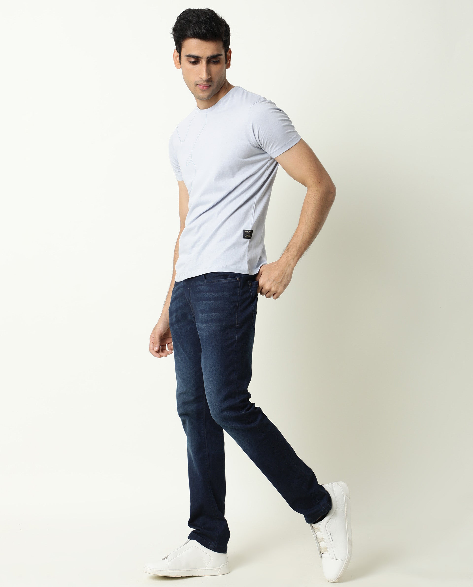 Rare Rabbit Men's Graphs Blue Crew Neck Slim Fit Graphic Printed T-Shirt