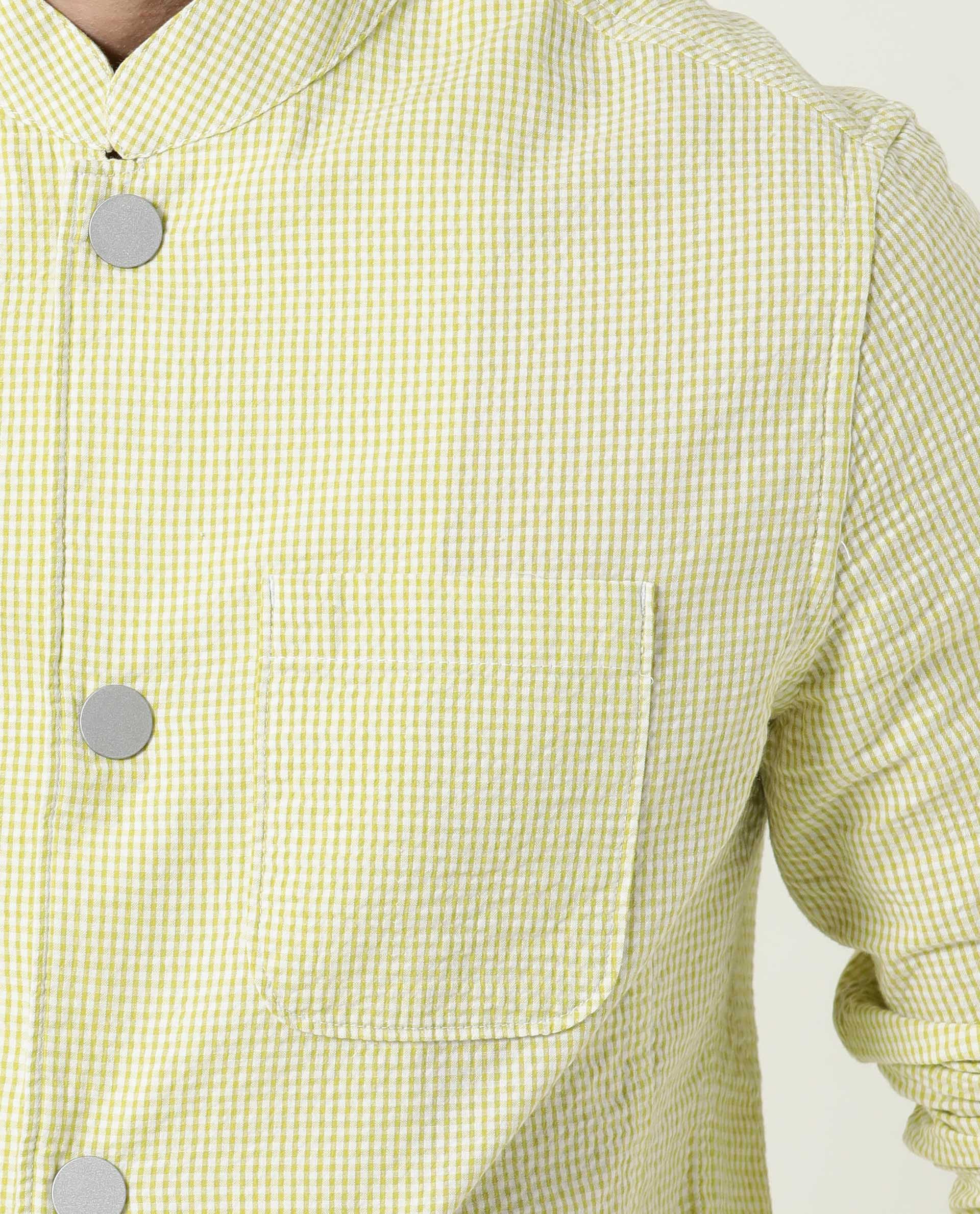 Rare Rabbit Men's Gin Olive Mandarin Collar Checkered Jacket