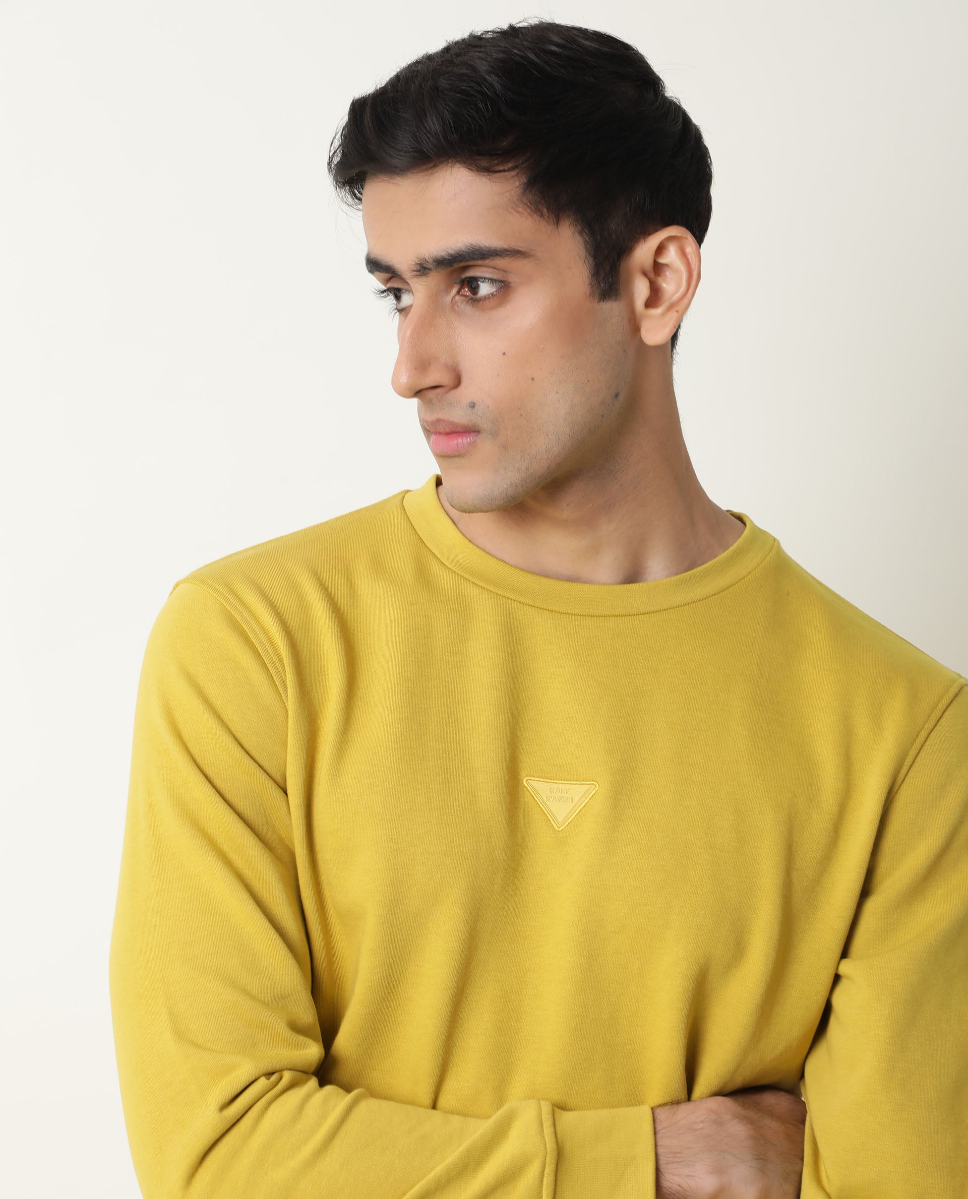 Rare Rabbit Men'S Eden Yellow Sweatshirt Crew Neck Full Sleeves Slim Fit