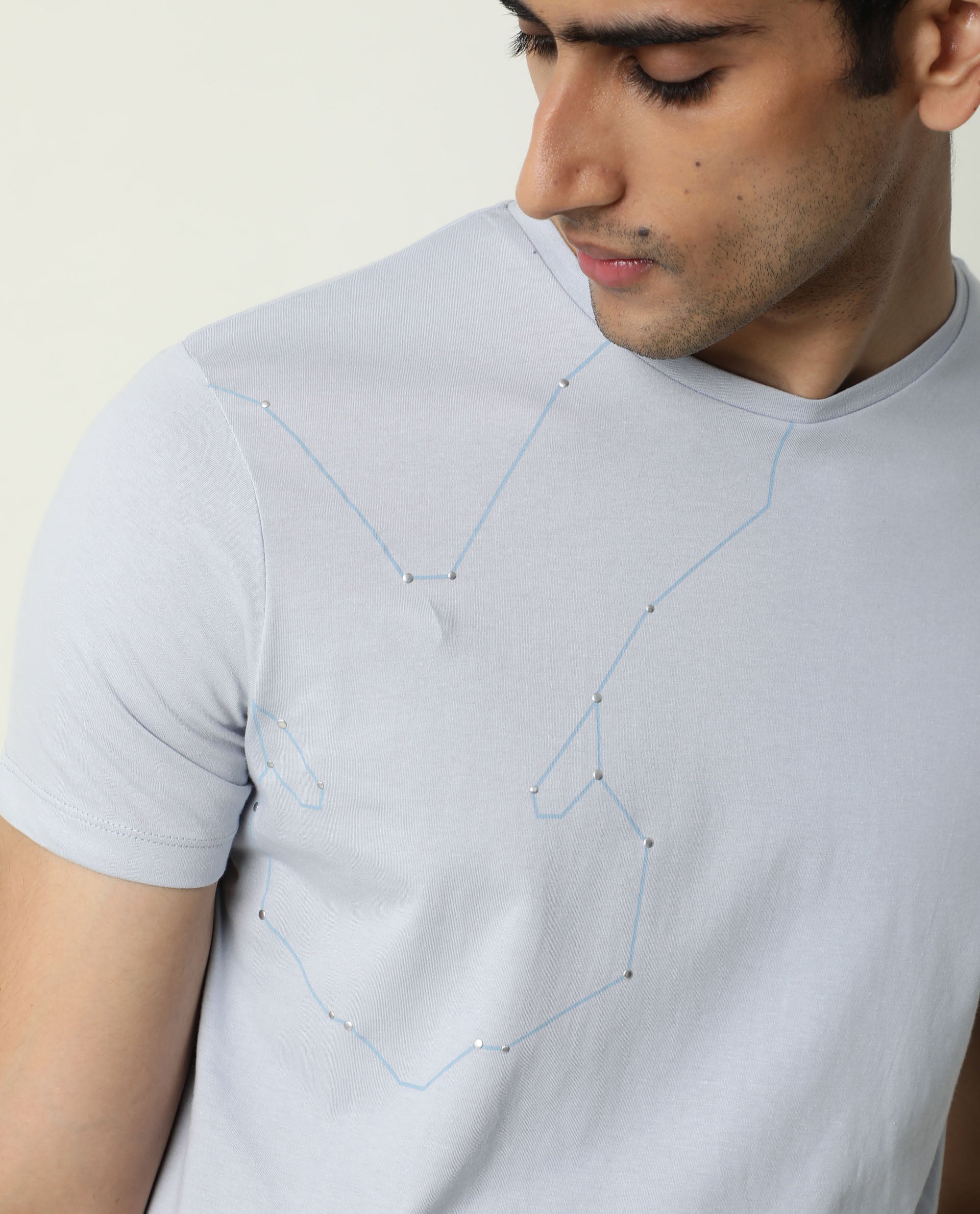 Rare Rabbit Men's Graphs Blue Crew Neck Slim Fit Graphic Printed T-Shirt