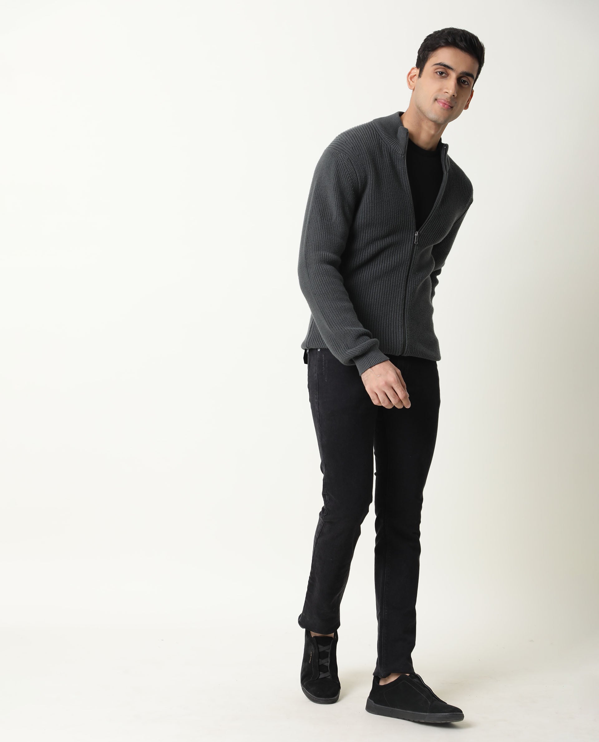 Rare Rabbit Track Primary Green Pullover Cotton Fabric Full Sleeve Mandarin Collar Slim Fit